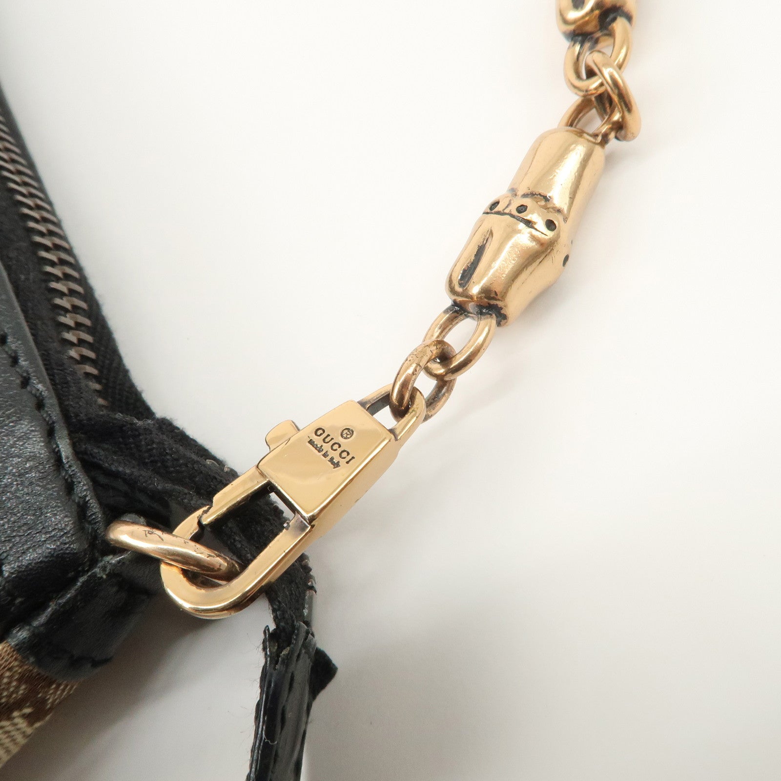 GUCCI Sherry Bamboo GG Canvas Leather Chain Bag Black Purple 129423 Used