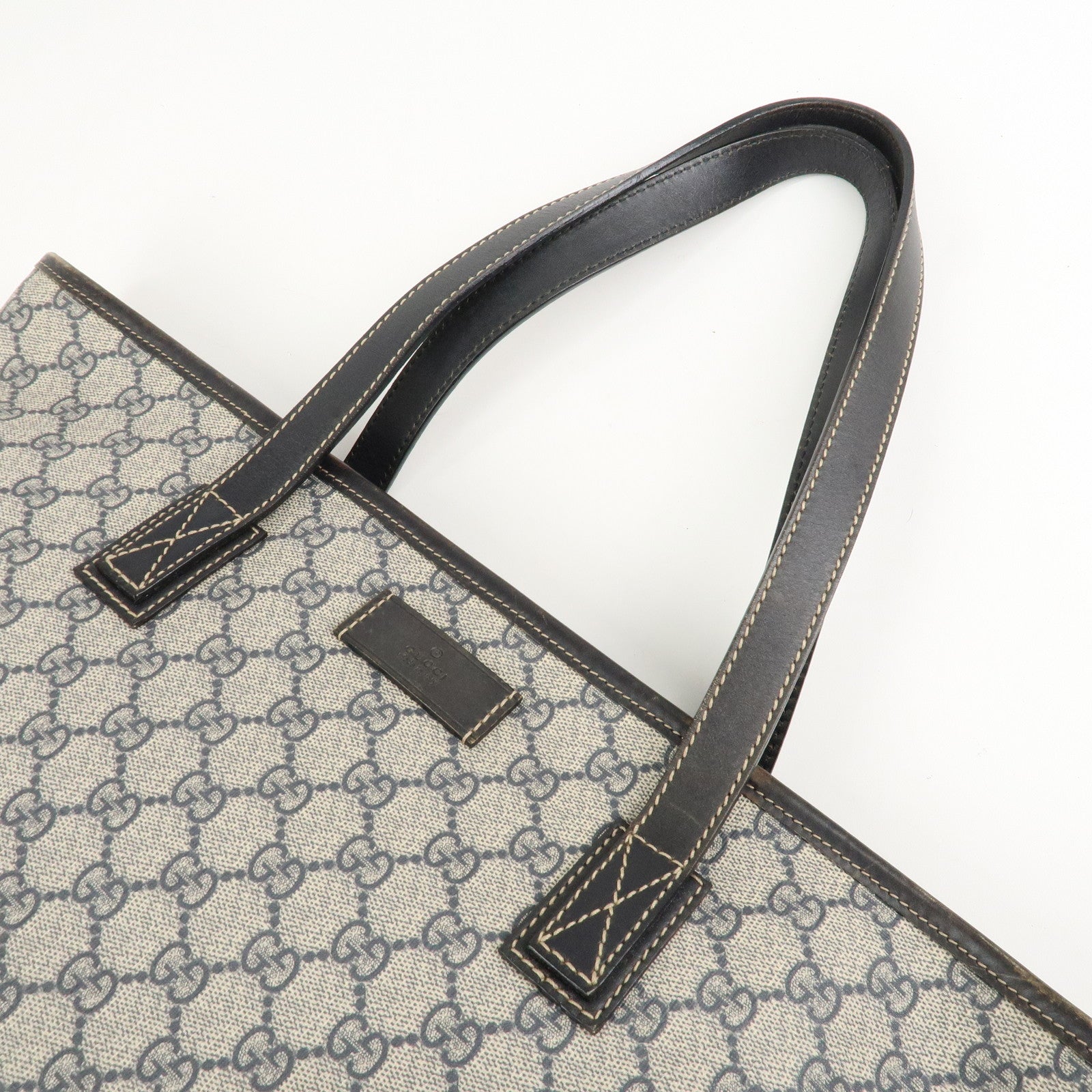 GUCCI GG Supreme Leather Tote Bag Hand Bag Beige Navy 211137
