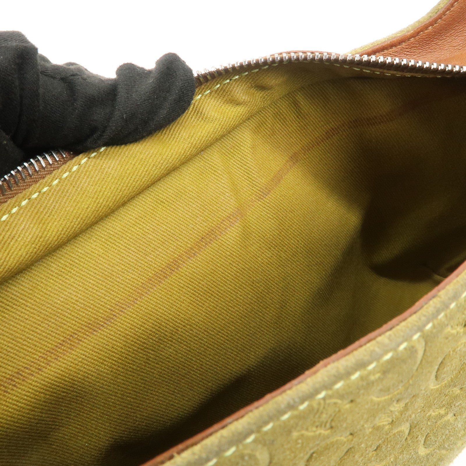 CELINE C Macadam Suede Leather Shoulder Bag Hand Bag Green Brown