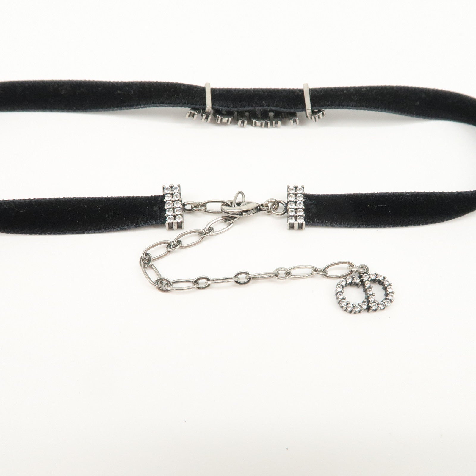 Christian Dior Metal Velour Rhine Stone Choker Black Silver