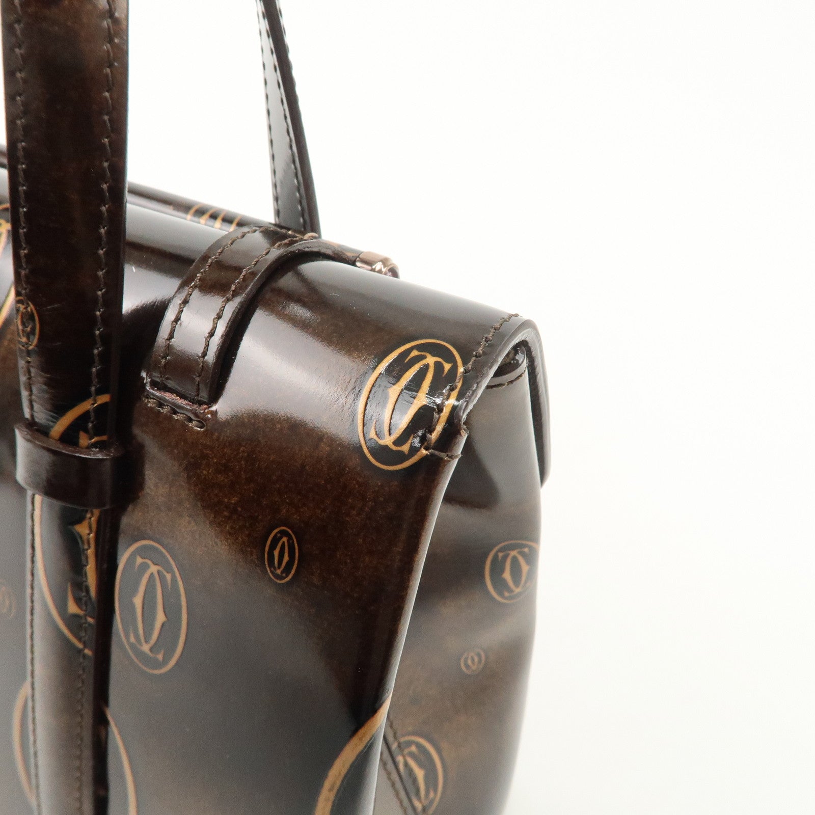 Cartier Happy Birthday 2C Logo Patent Leather Hand Bag Shoulder Bag