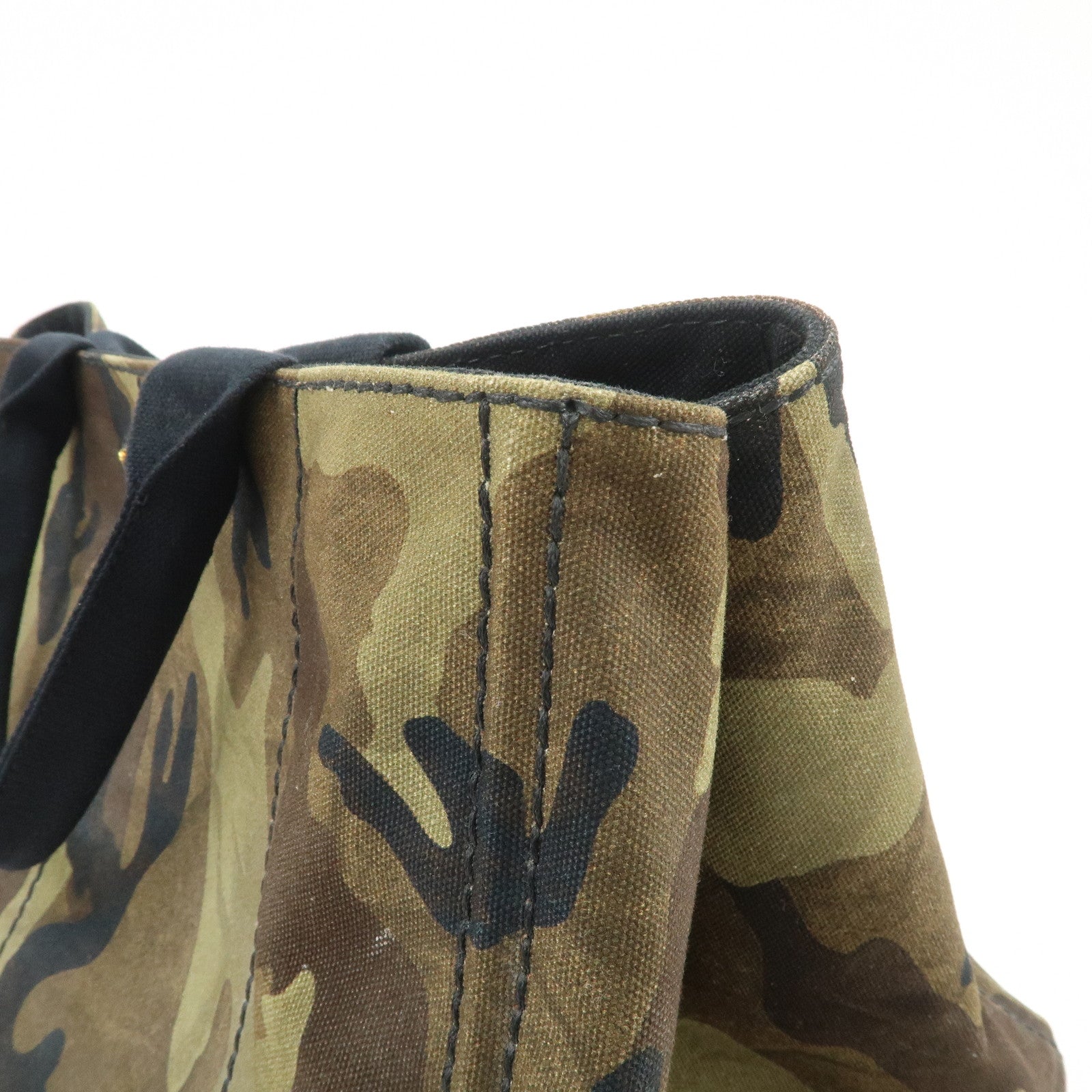 PRADA Triangle Logo Canapa Large Canvas Tote Hand Bag Khaki BN1872