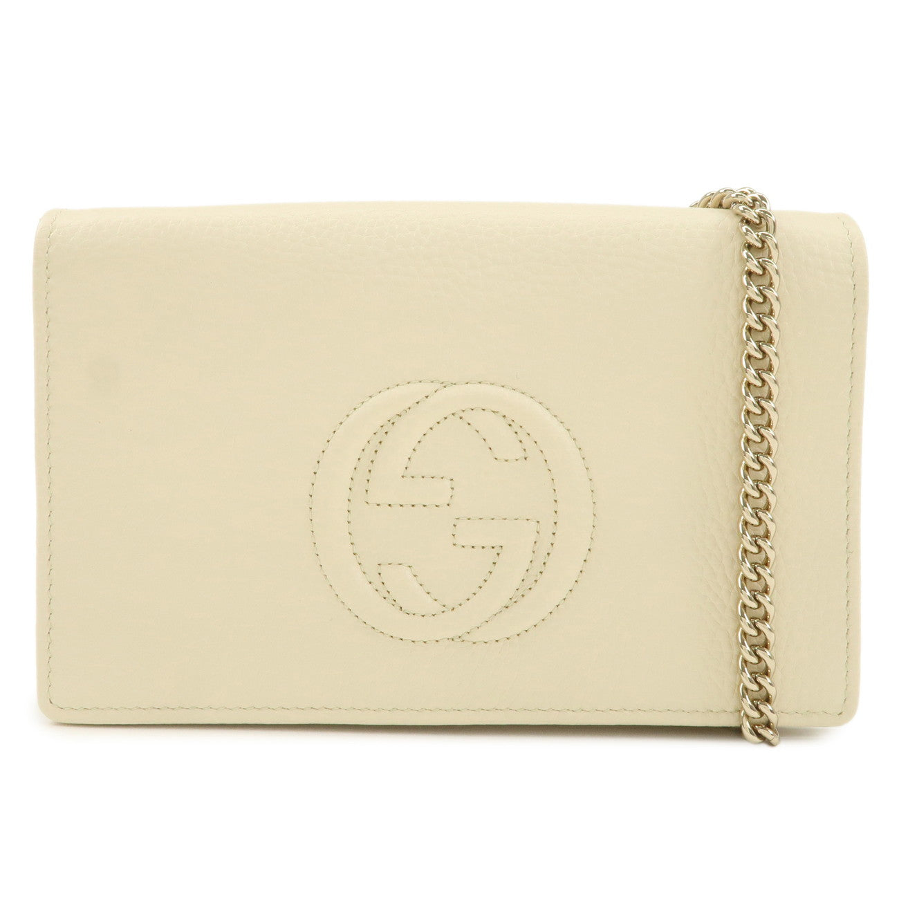 GUCCI SOHO Interlocking G Leather Chain Wallet Chain Shoulder Bag Ivory 598211 Used