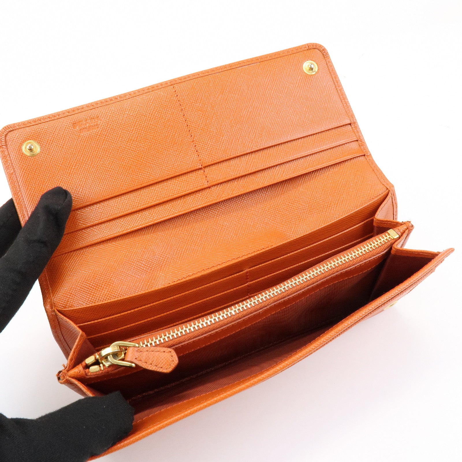 PRADA Saffiano Leather Ribbon Flap Long Wallet Orange 1M1132