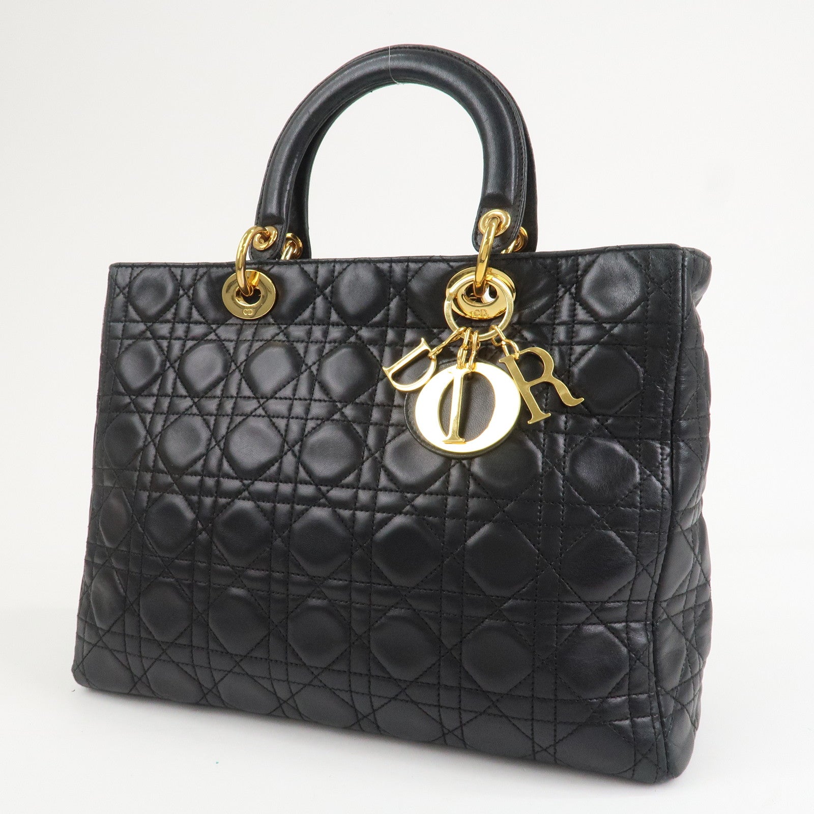 Christian Dior Cannage Lady Dior Leather Large 2Way Bag Black