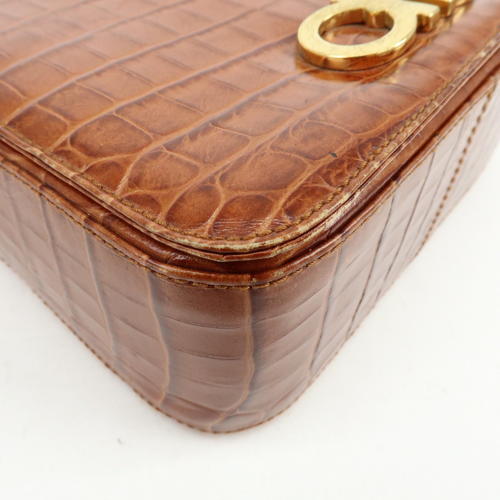 Ferragamo Gancini Embossed Leather Shoulder Crossbody Bag Brown