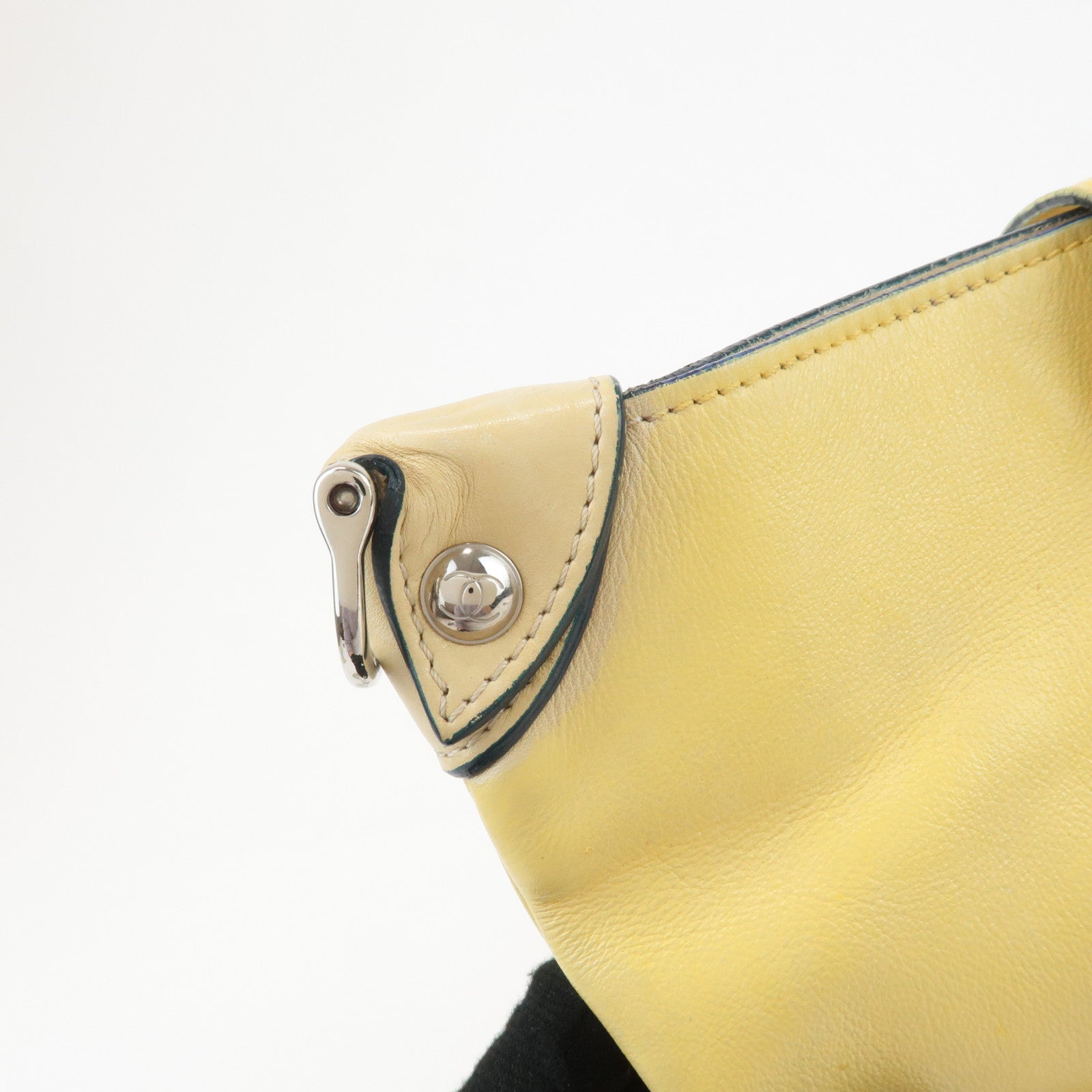 CHANEL COCO Mark Lamb Skin 2Way Bag Tote Bag Yellow Used