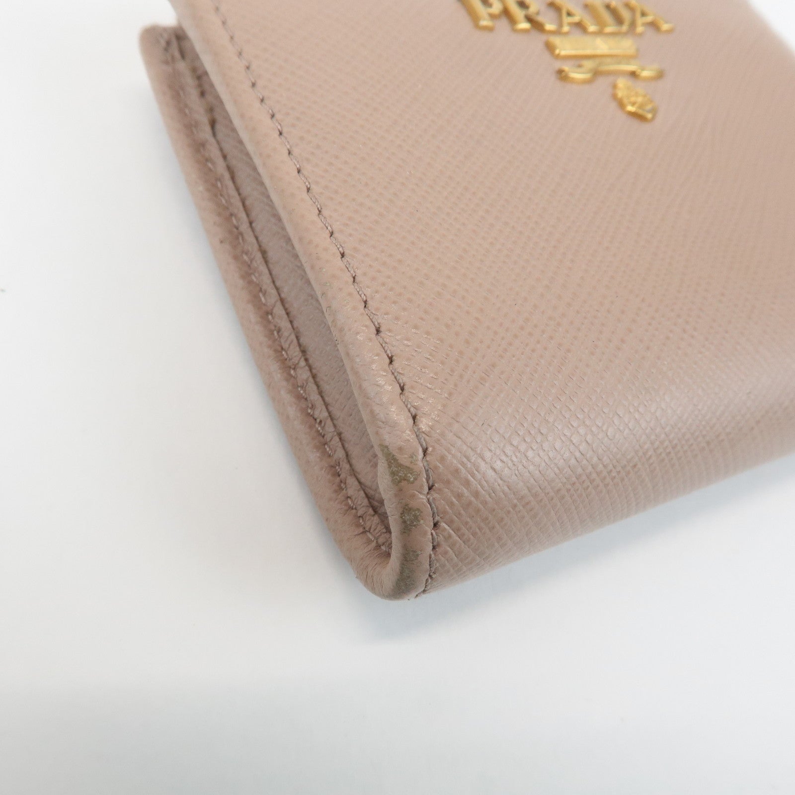 PRADA Logo Saffiano Leather Zippy Coin Case Pink Beige 1ML025 Used