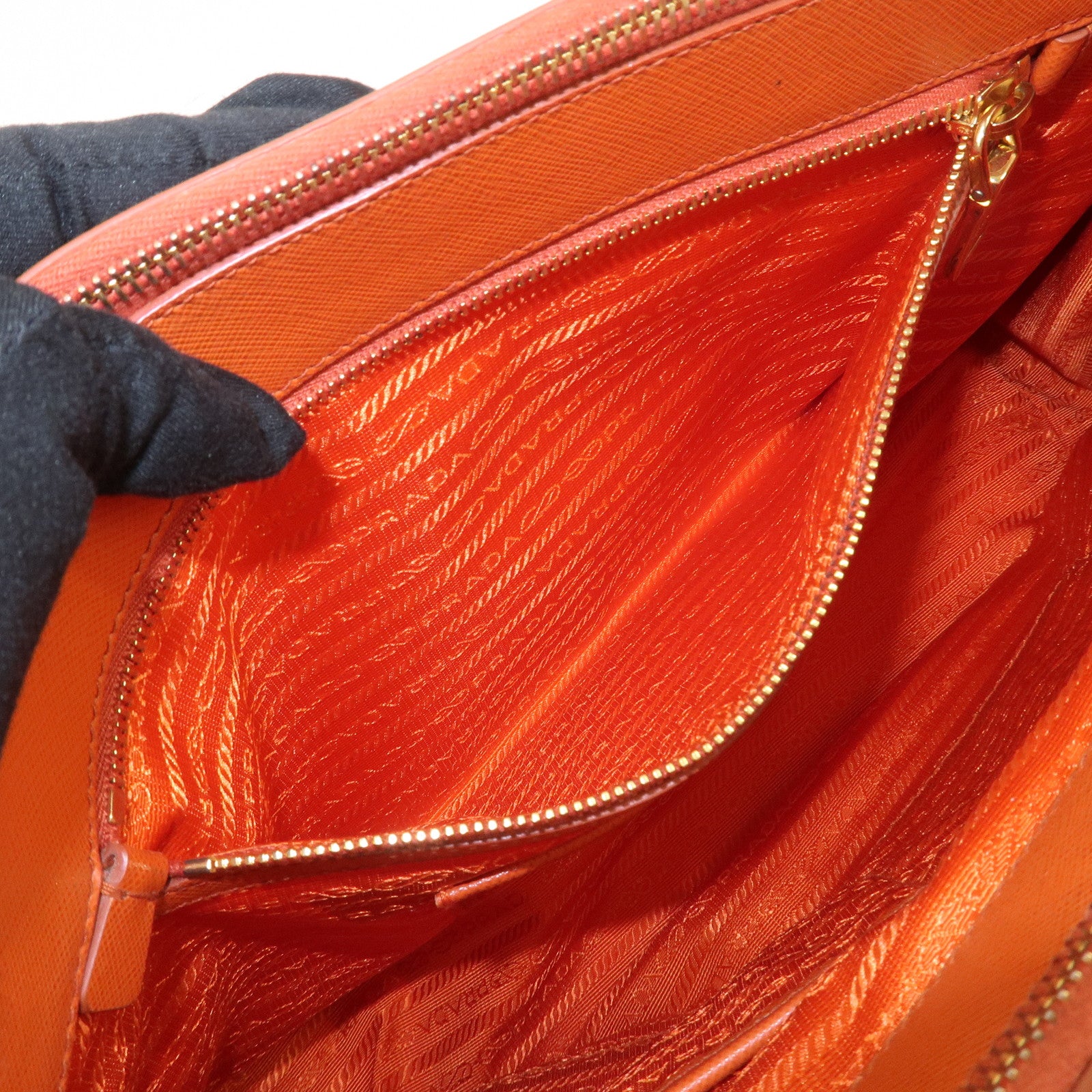 PRADA Triangle Logo Galleria 2Way Bag Hand Bag Orange BN1786