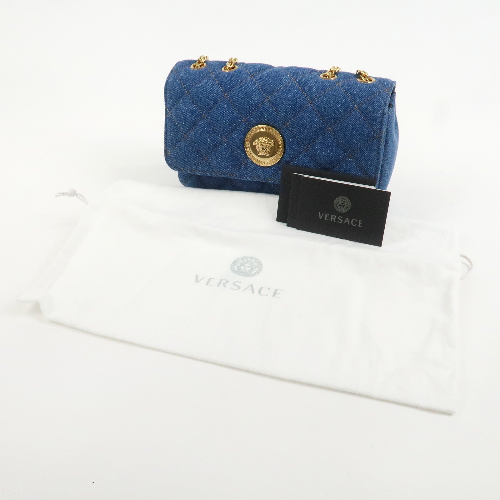GIANNI VERSACE Demin Leather Chain Shoulder Bag Blue