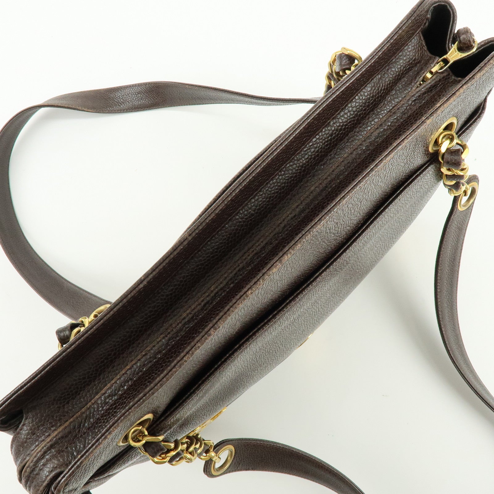 CHANEL Triple COCO Mark Caviarskin Chain Shoulder Bag Brown