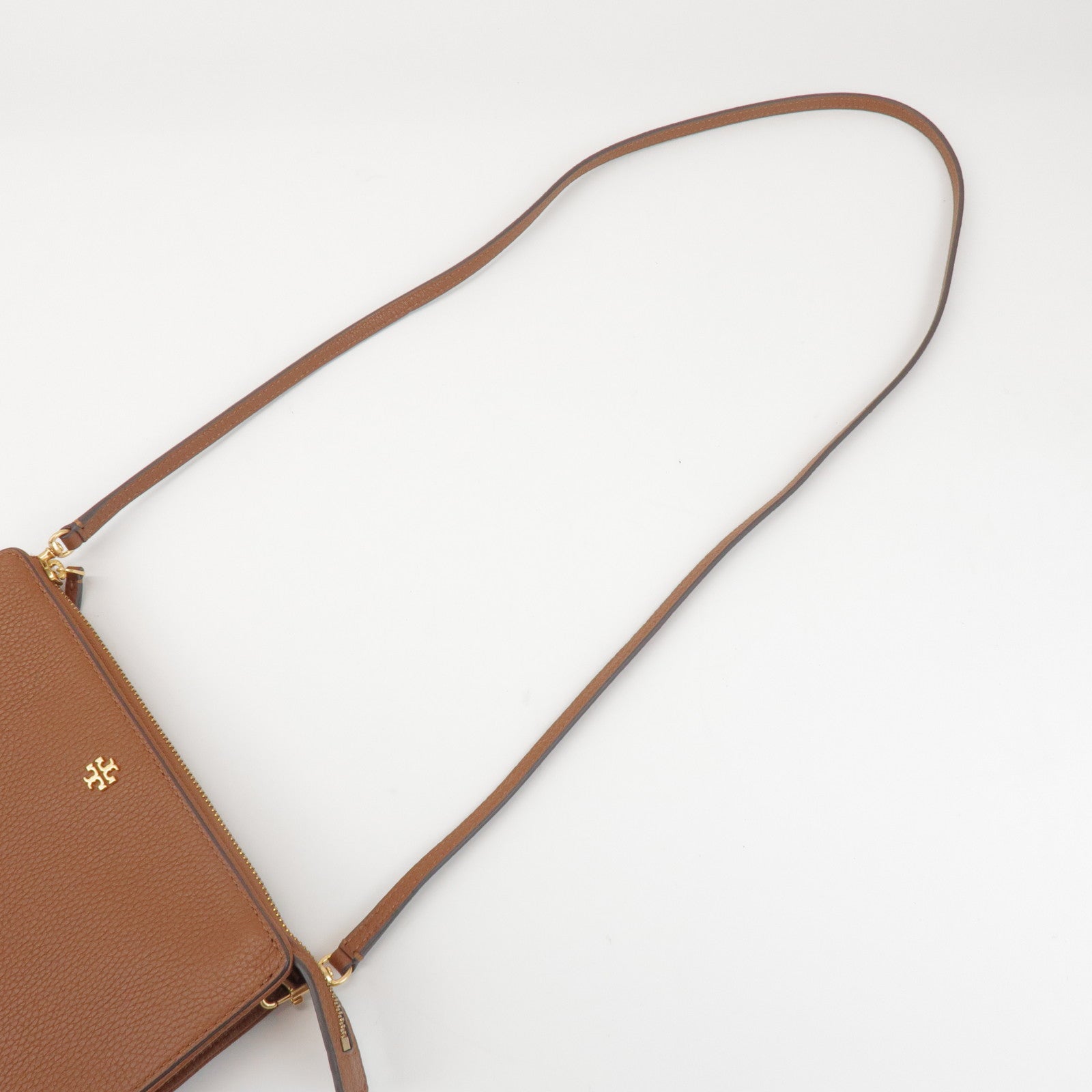 TORY BURCH Double T Leather Shoulder Bag Crossbody Bag Brown