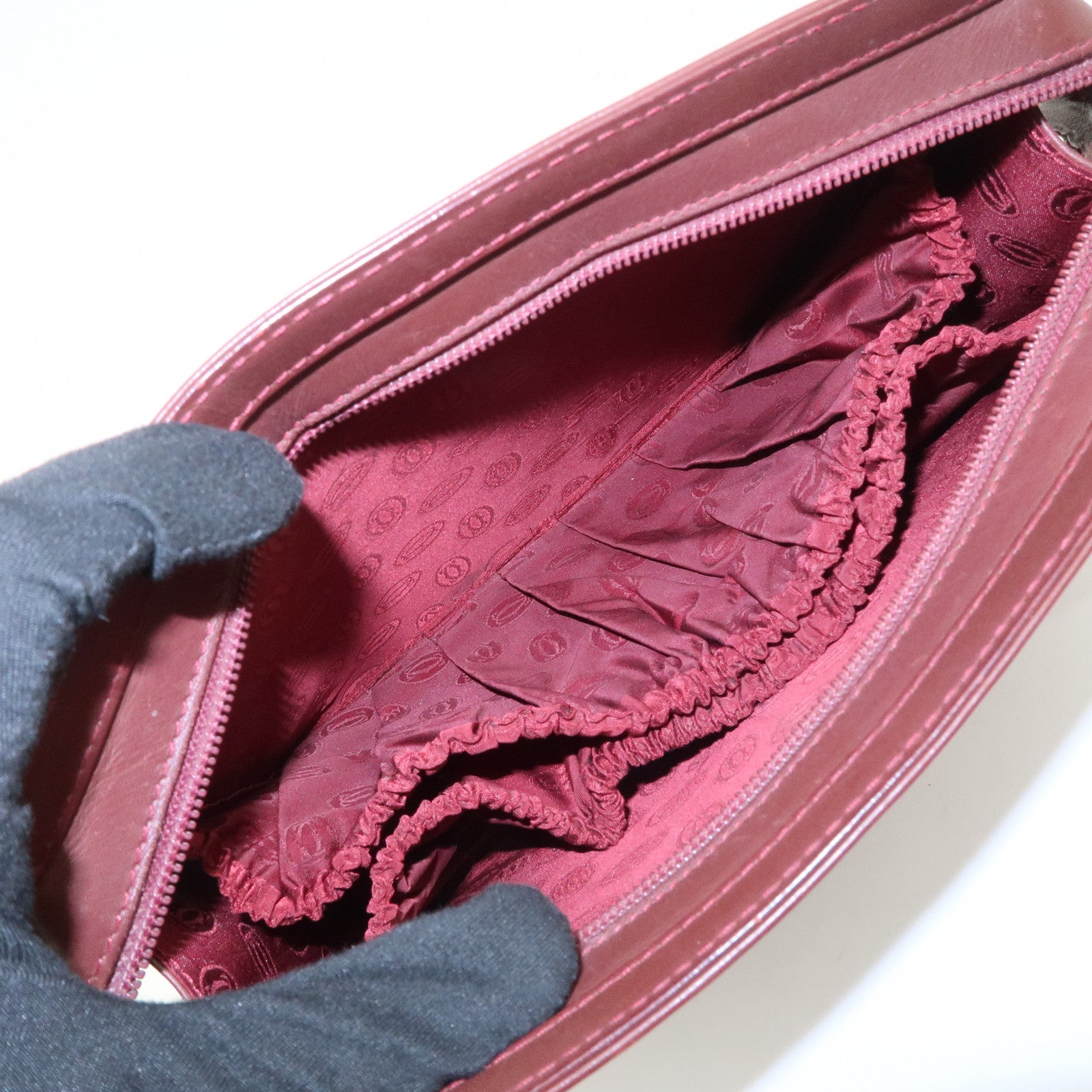 Cartier Must Line Leather Clutch Bag Pouch Bordeaux