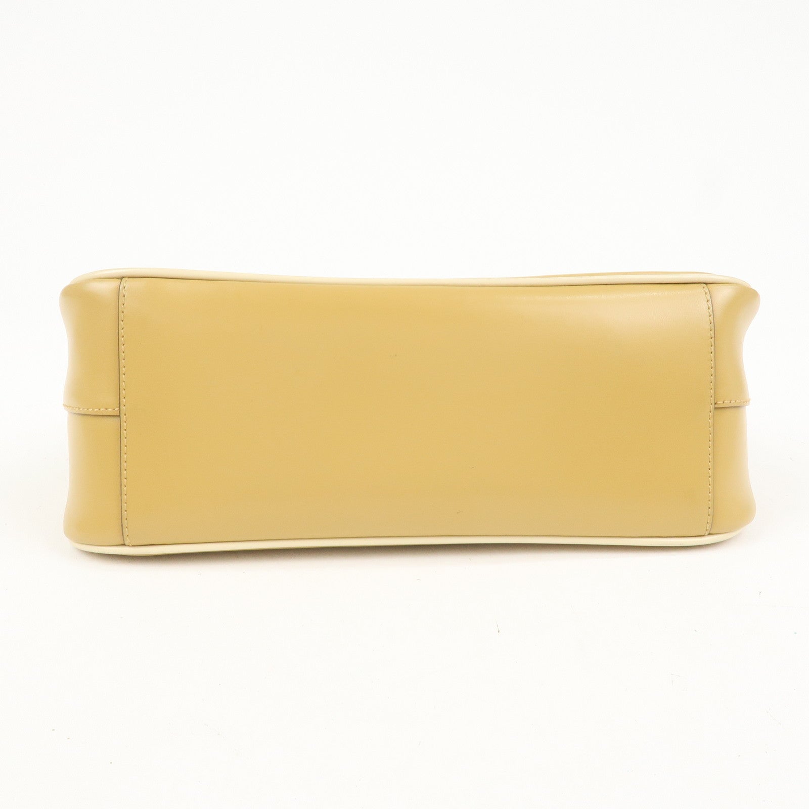 PRADA Logo Leather Shoulder Bag Hand Bag Beige