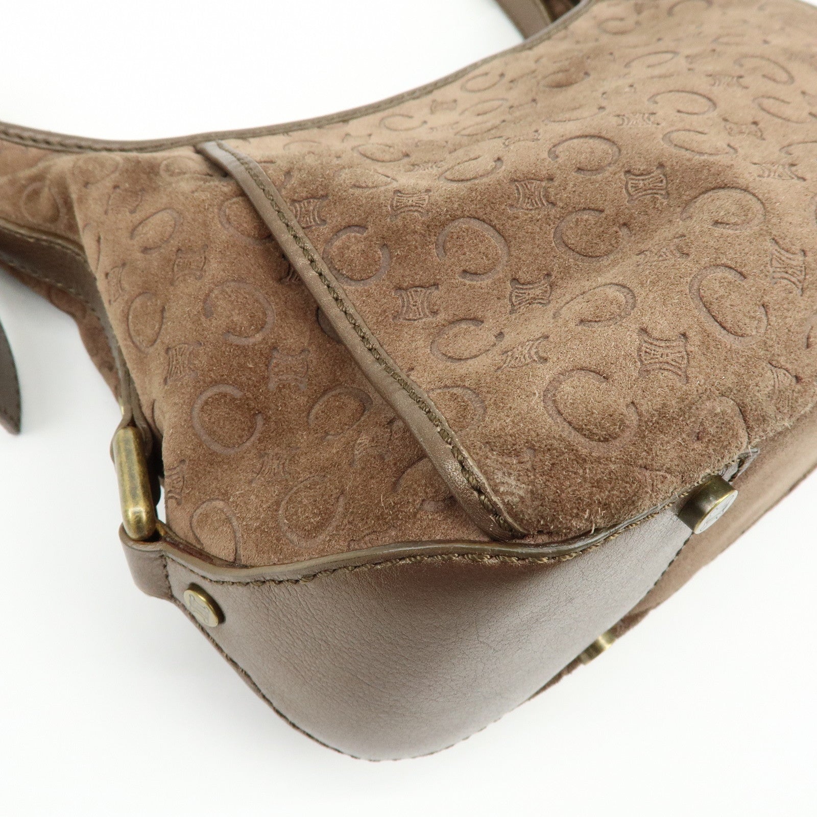 CELINE C Macadam Suede Leather Shoulder Bag Hand Bag Brown