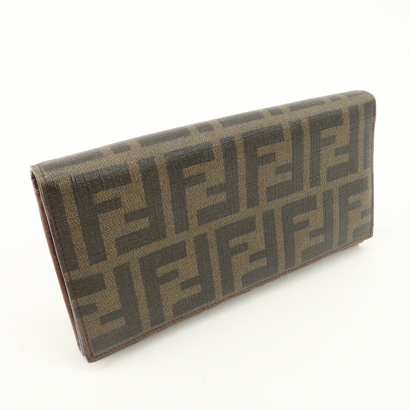 FENDI Zucca PVC Leather Bi-fold Long Wallet Black Brown 8M0000 Used