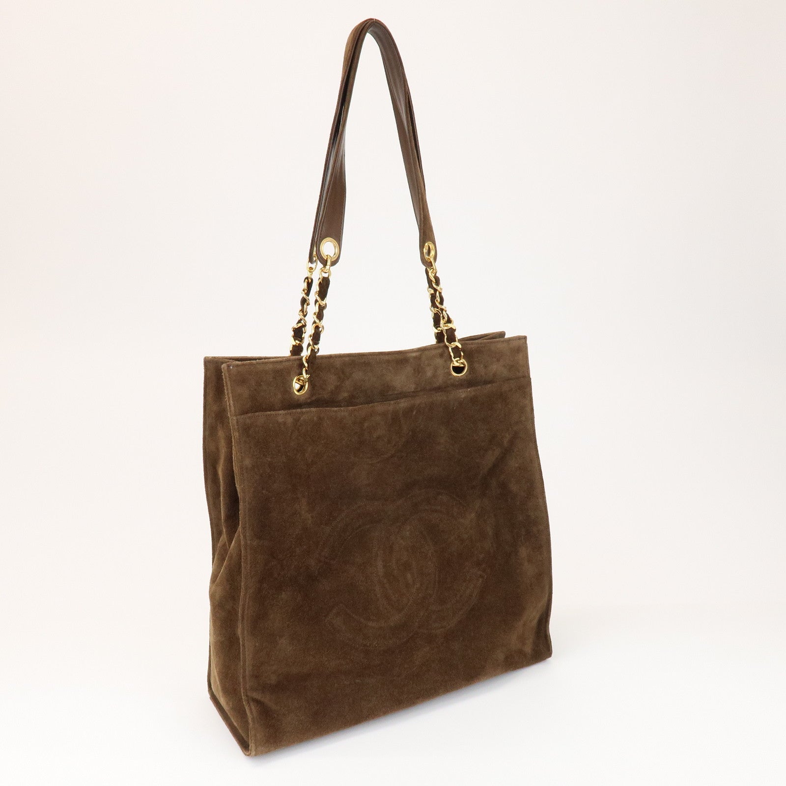 CHANEL COCO Mark Suede Chain Tote Bag Shoulder Bag Brown