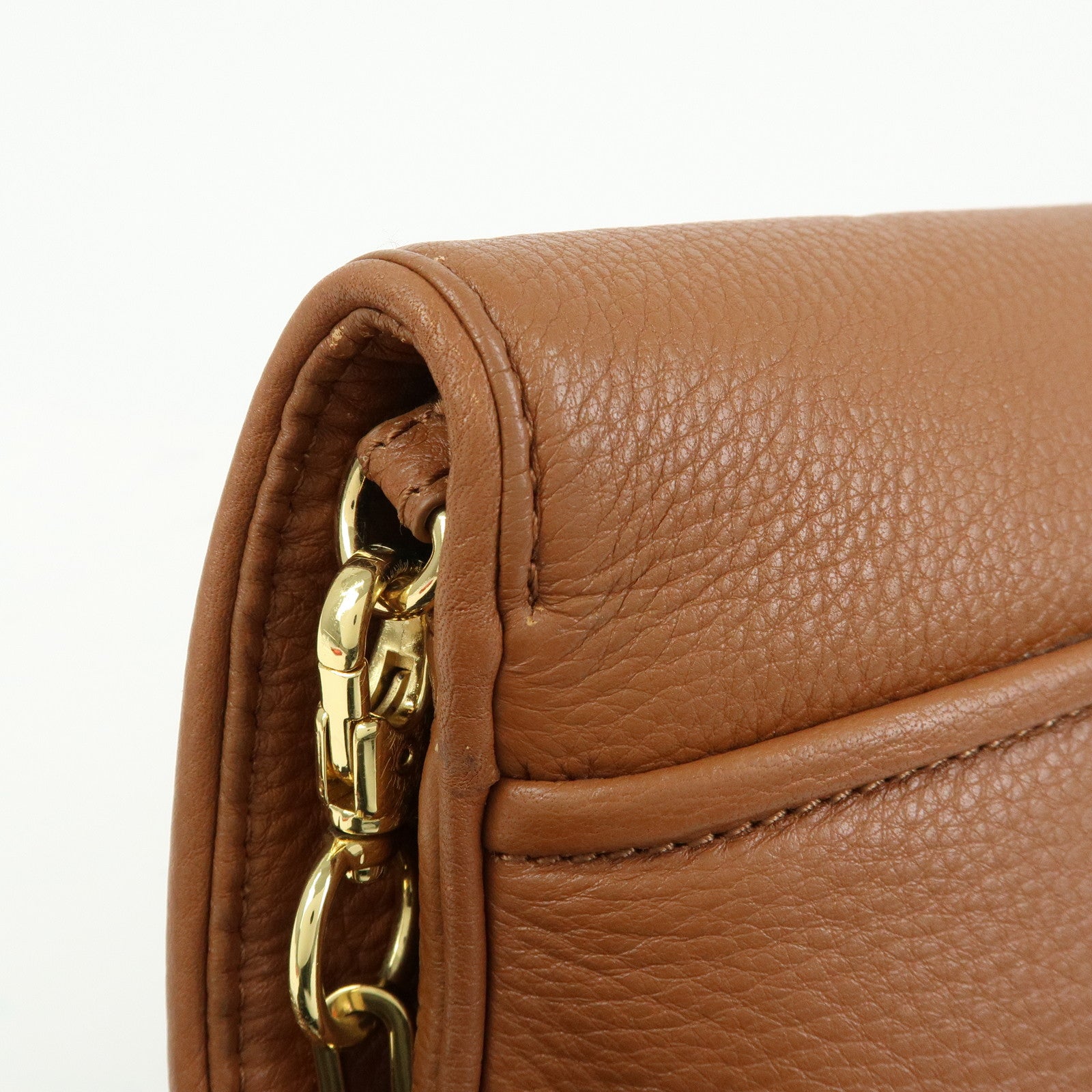 TORY BURCH Leather Flap Shoulder Bag Crossbody Bag Clutch Brown