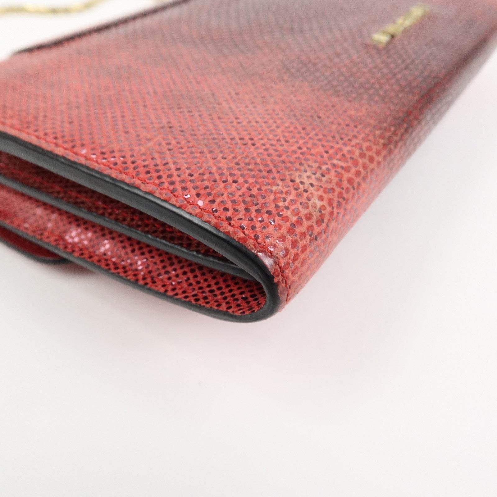 BVLGARI Serpenti Chain Strap Long Wallet Python Embossed Pink
