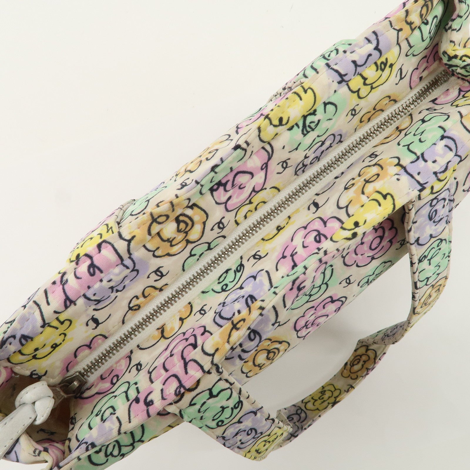 CHANEL Camellia Canvas Nylon 2Way Bag Hand Bag Flower Multicolor Used