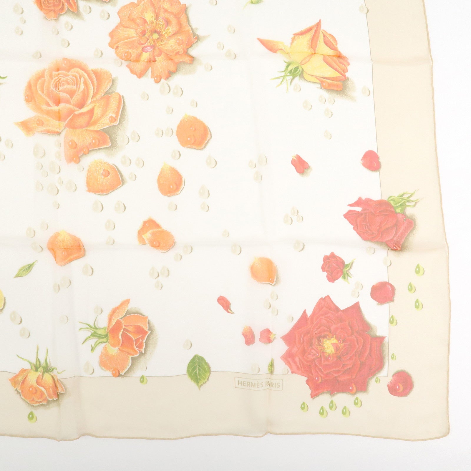 HERMES Carre 90 Silk 100% LA ROSEE Anne Gavarni Scarf Orange