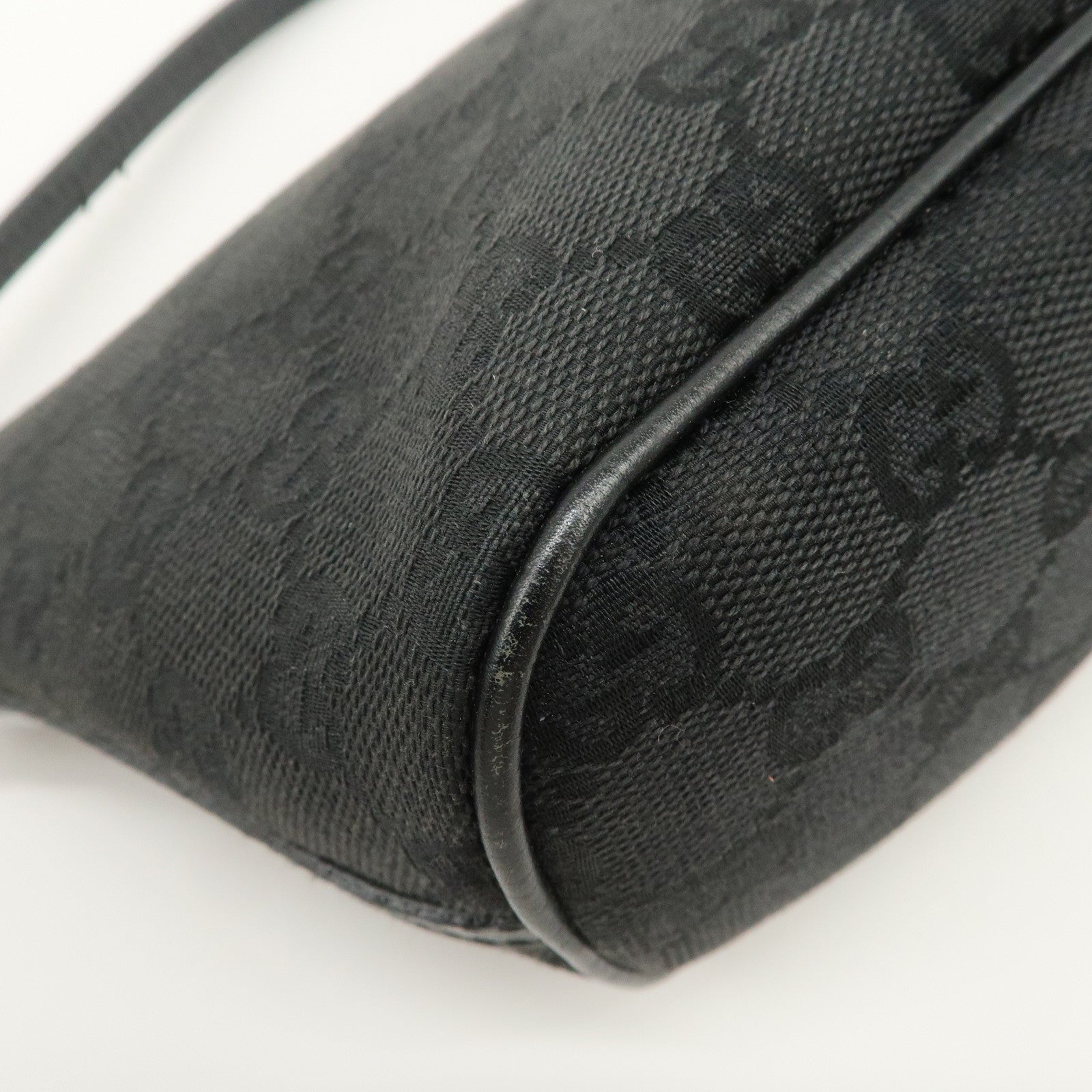 GUCCI Logo GG Canvas Leather Boat Bag Hand Bag Black 07198