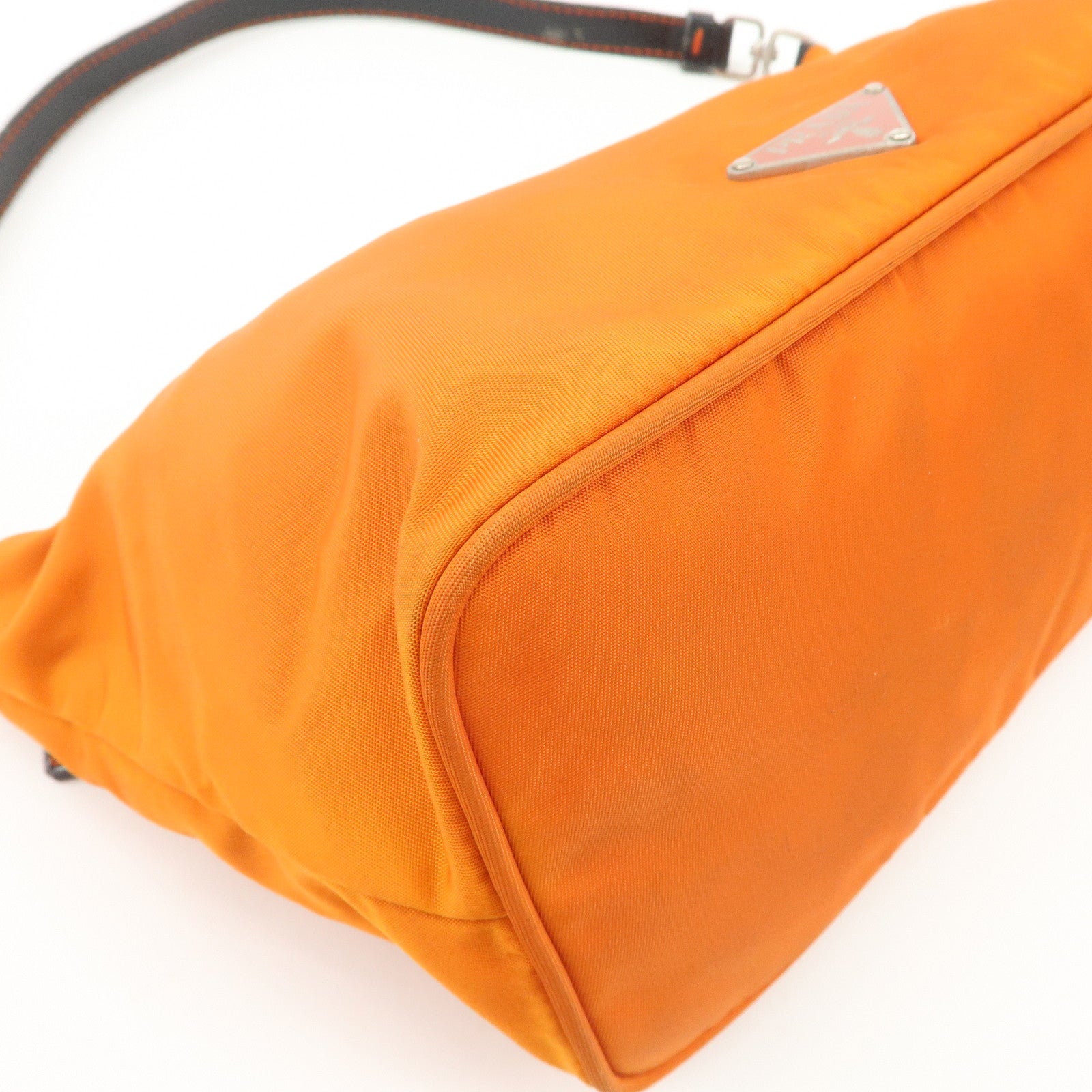 PRADA Triangle Logo Nylon Leather Shoulder Bag Orange BR1267