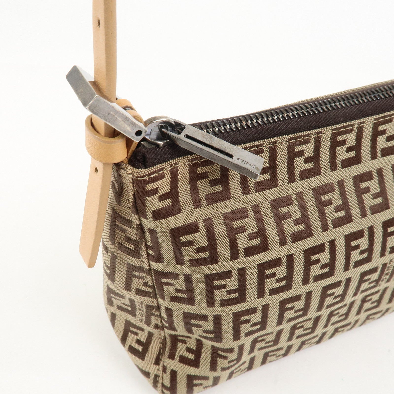 FENDI Zucchino Canvas Leather Shoulder Bag Hand Bag Brown 8BR156