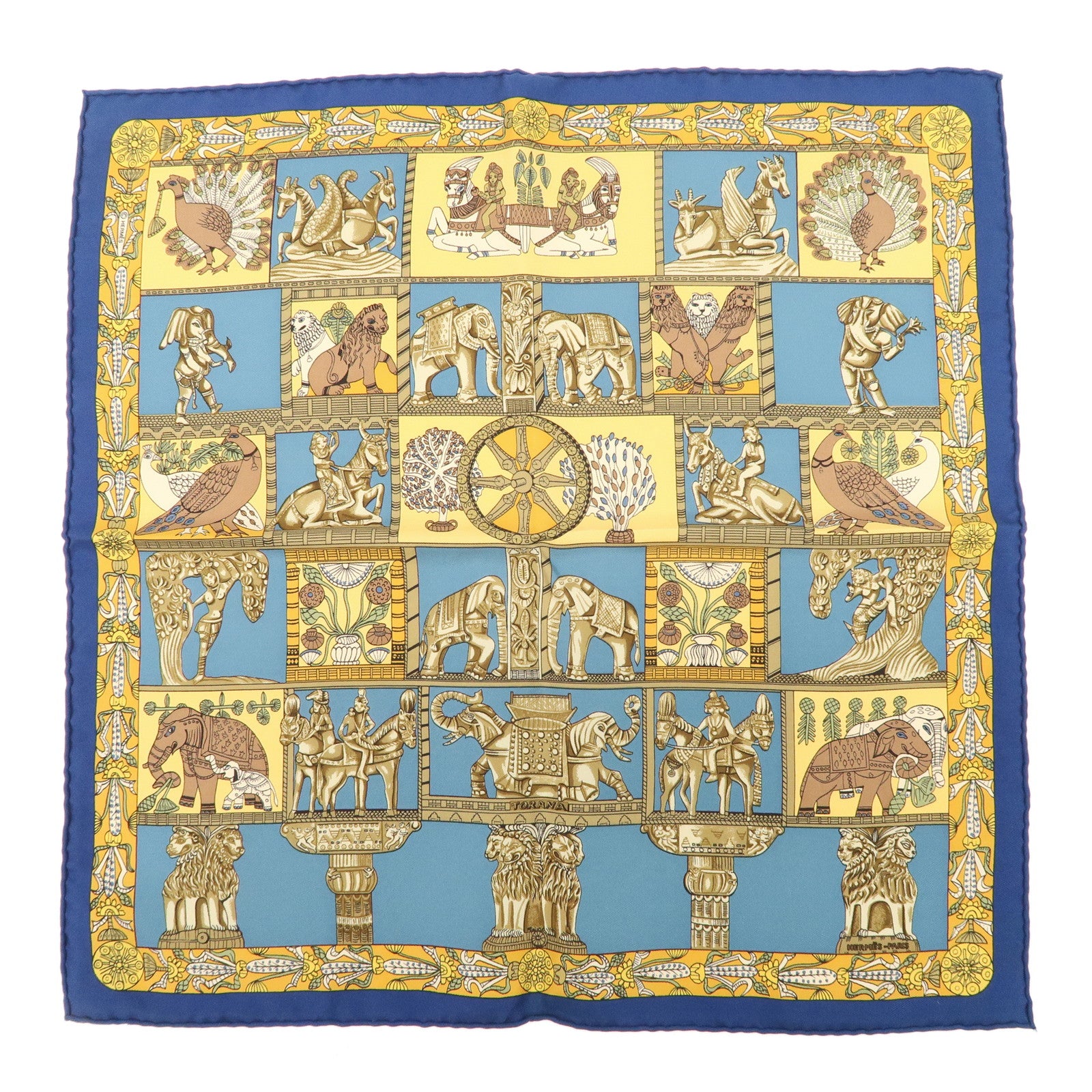 HERMES Carre 90 Silk 100% Scarf TORANA Blue