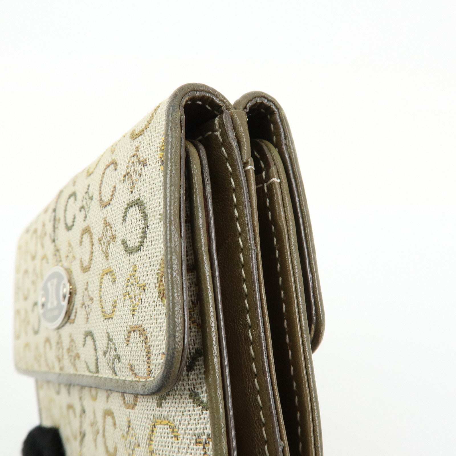 CELINE C Macadam Canvas Leather Compact Wallet Khaki