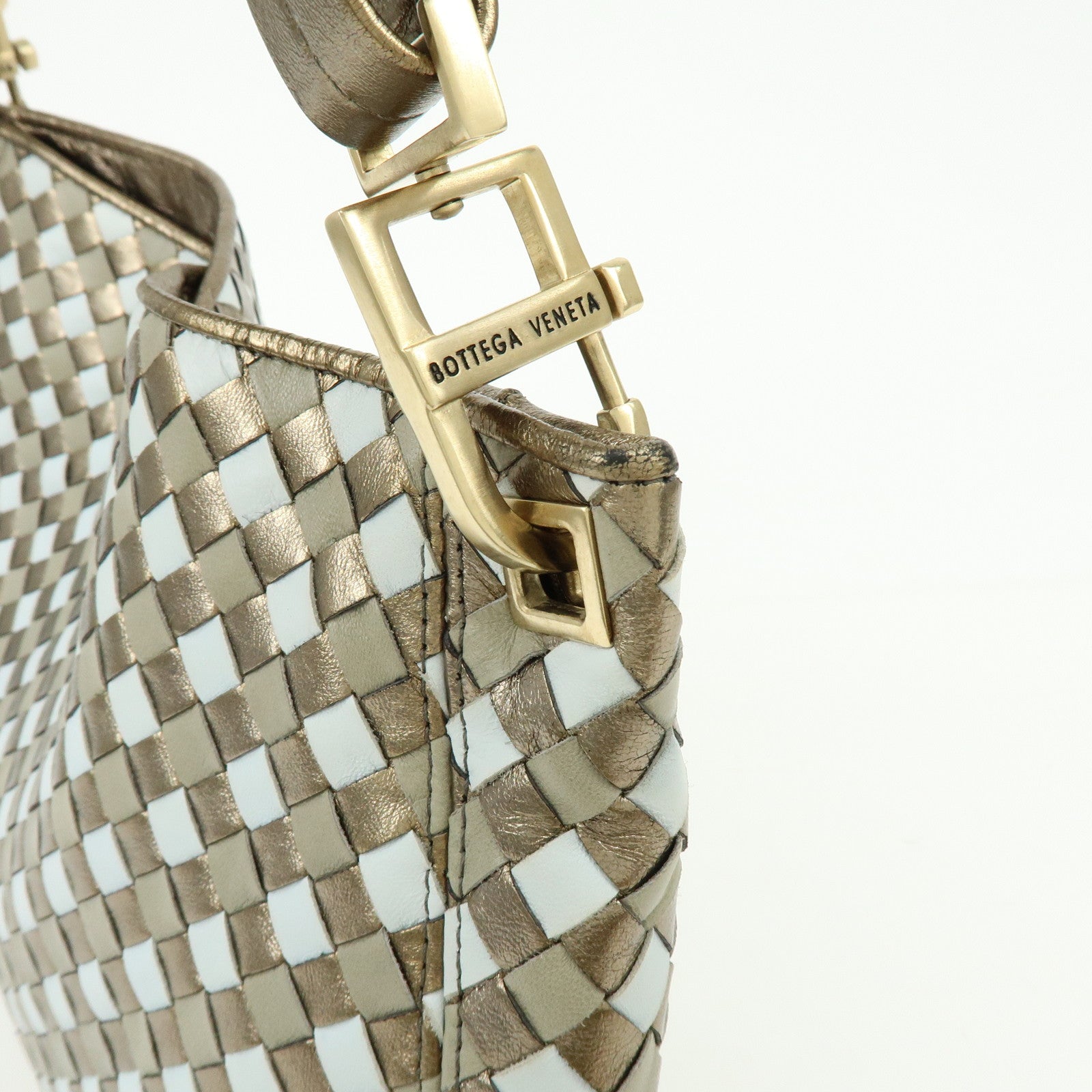 BOTTEGA VENETA Intrecciato Leather Shoulder Bag Gold Blue 101001