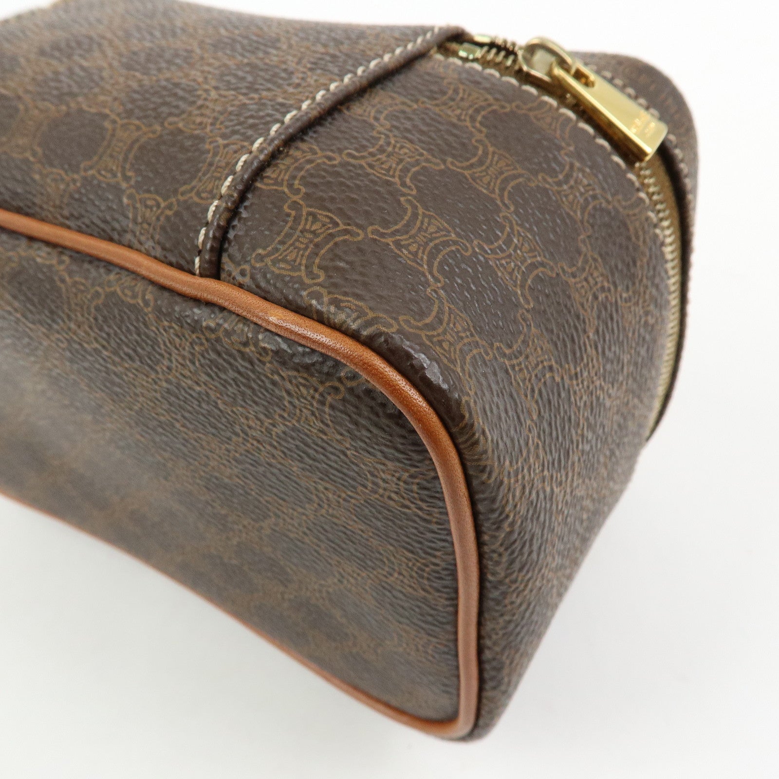 CELINE Macadam PVC Leather Chain Mini Hand Bag Vanity Bag Brown
