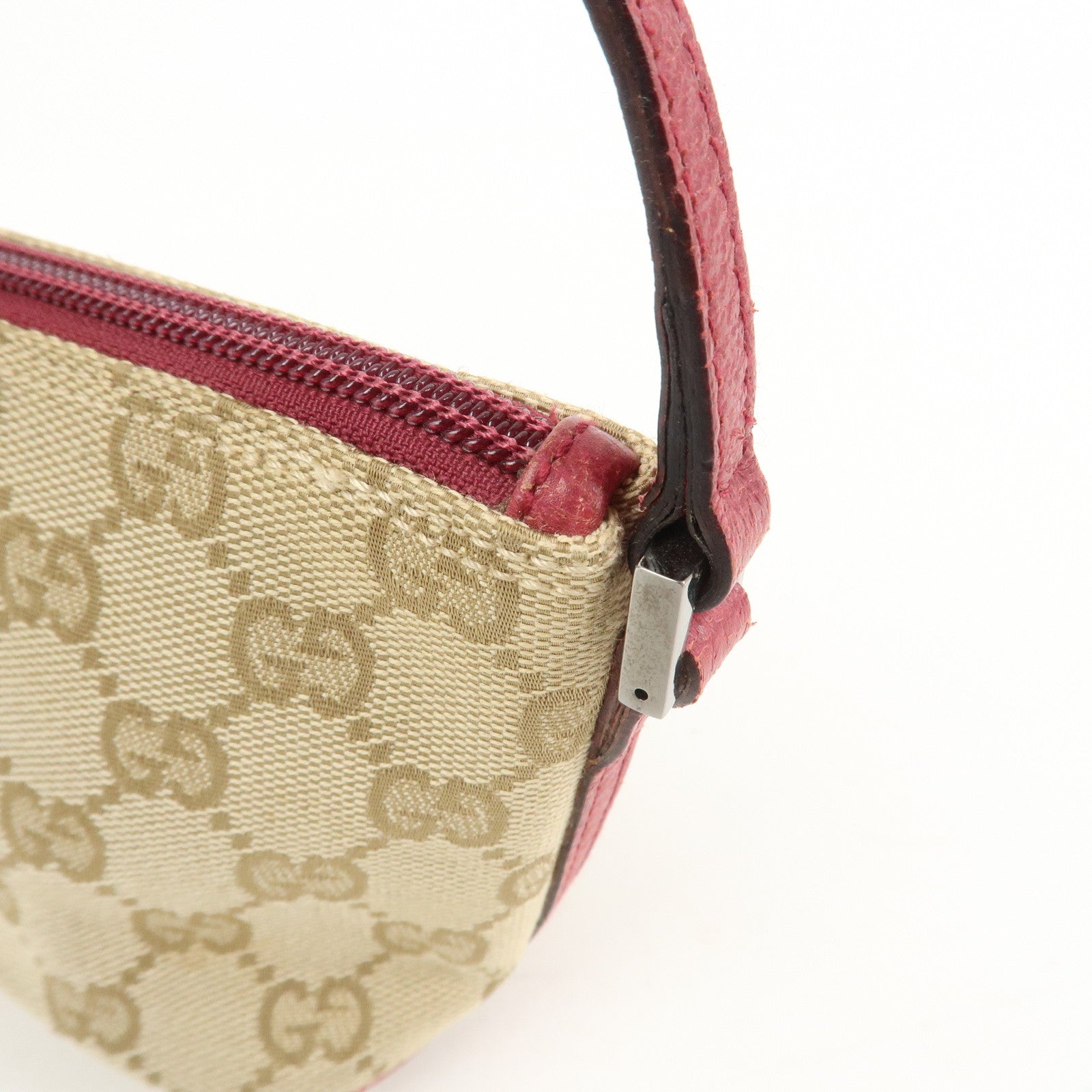 GUCCI Boat Bag GG Monogram Canvas Hand Bag Beige Bordeaux 07198