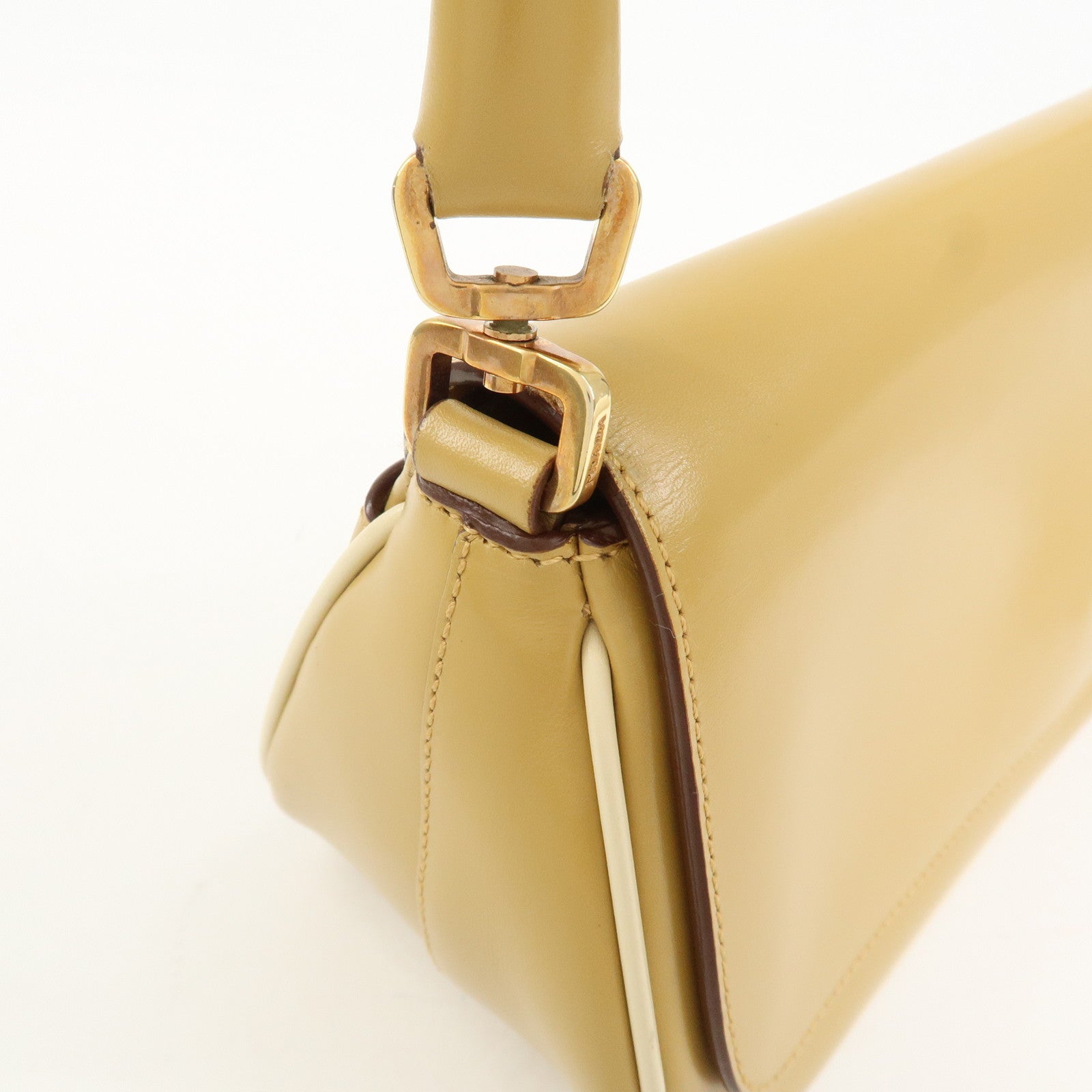 PRADA Logo Leather Shoulder Bag Hand Bag Beige