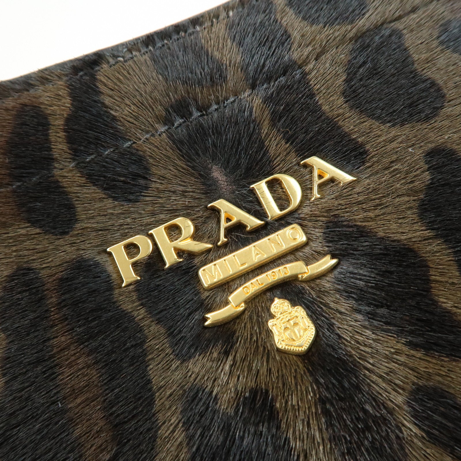 PRADA Leopard Unborn Calf Shoulder Bag Dark Brown BR4941