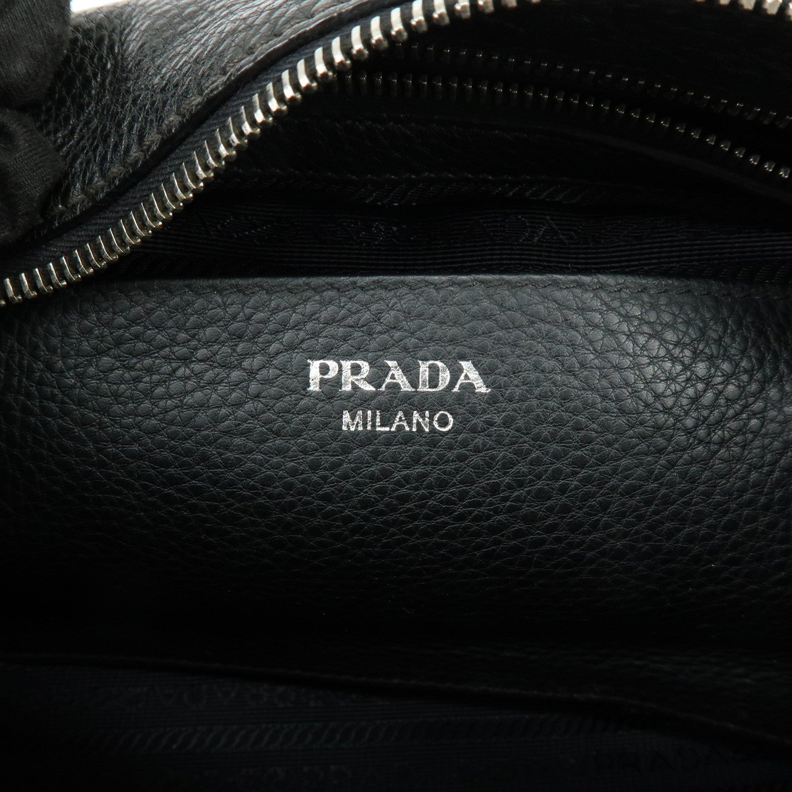 PRADA Triangle Logo Vitello Daino Leather Shoulder Bag Black 1BH997