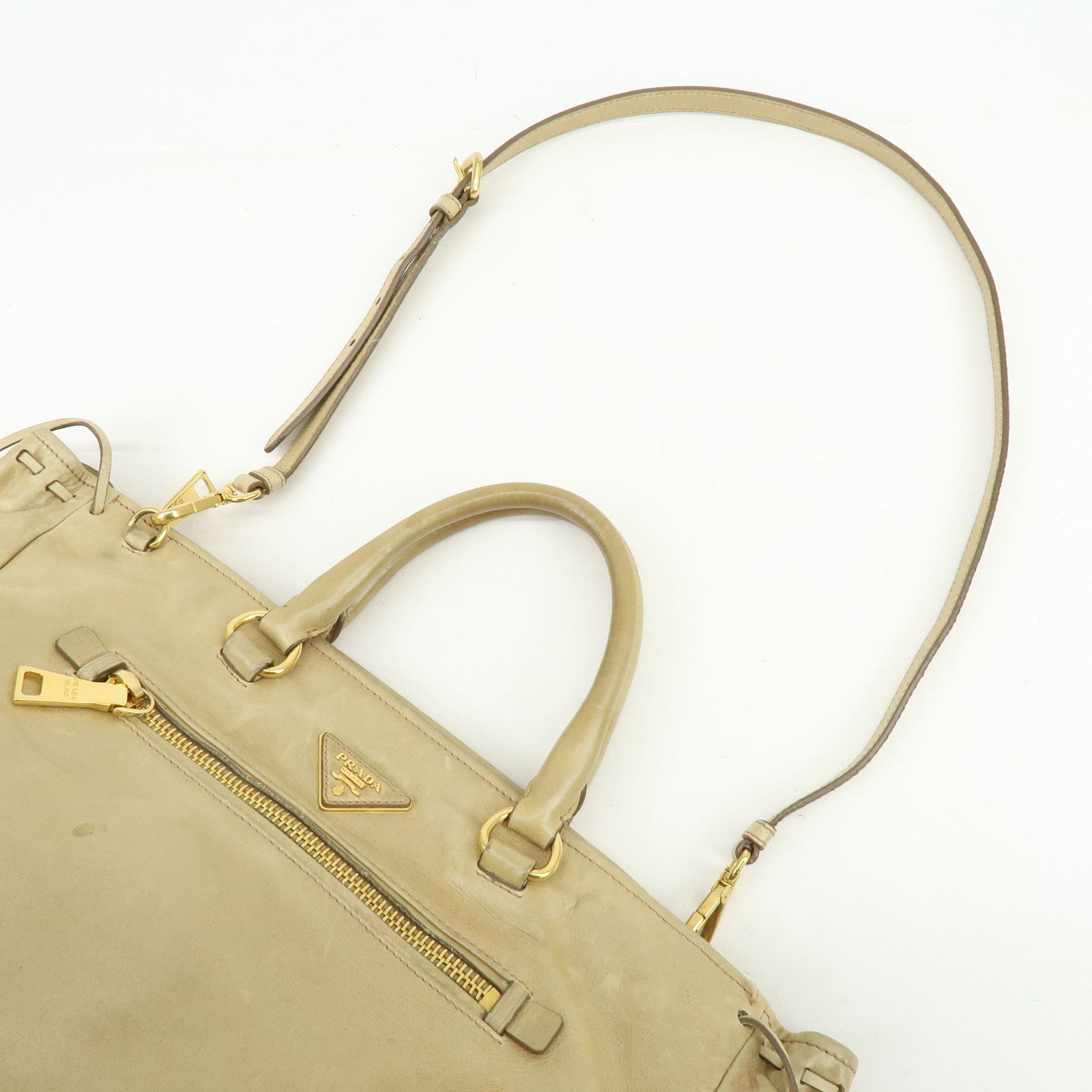 PRADA Logo Leather 2Way Shoulder Bag Hand Bag BN1921 Beige