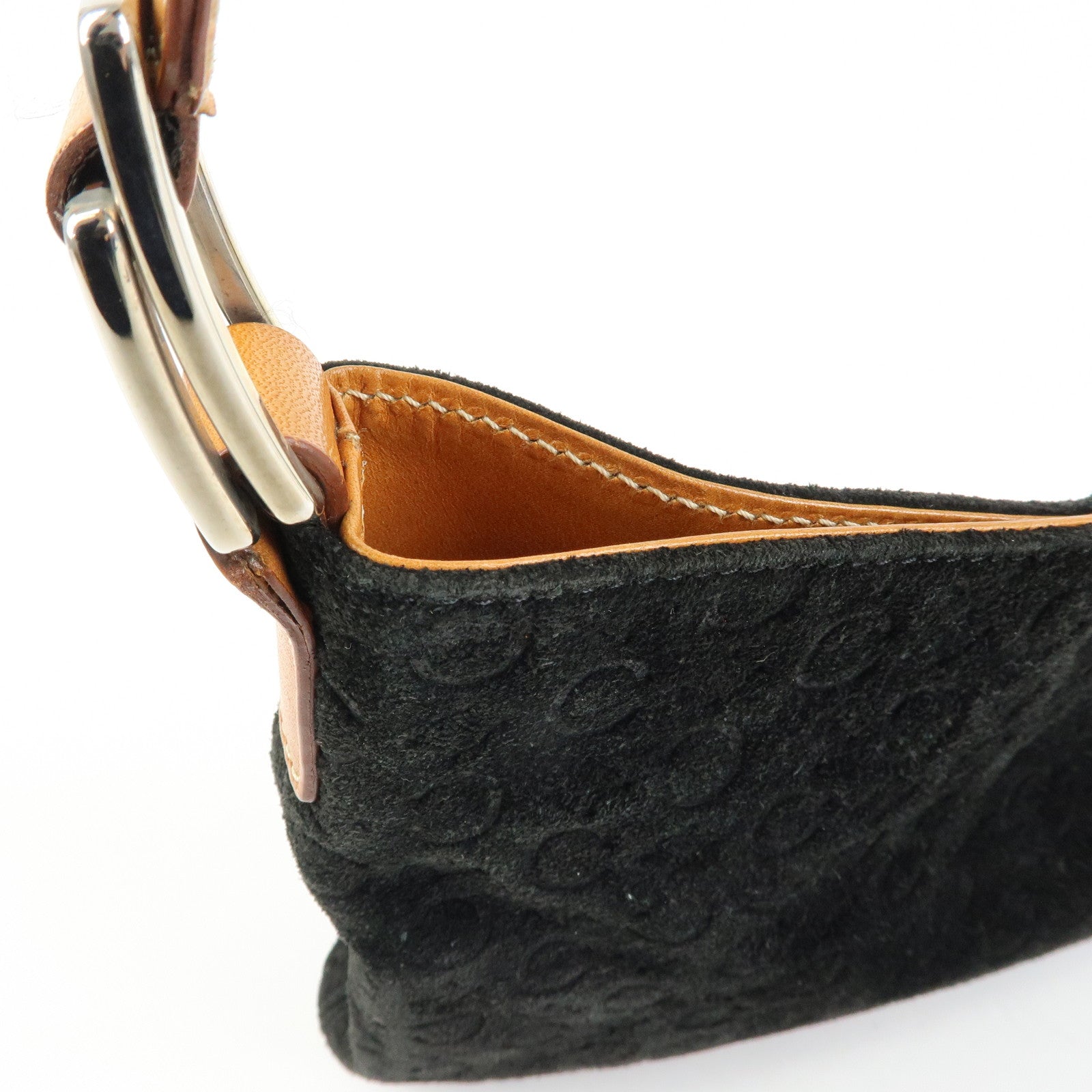 CELINE C Macadam Suede Leather Shoulder Bag Black Brown