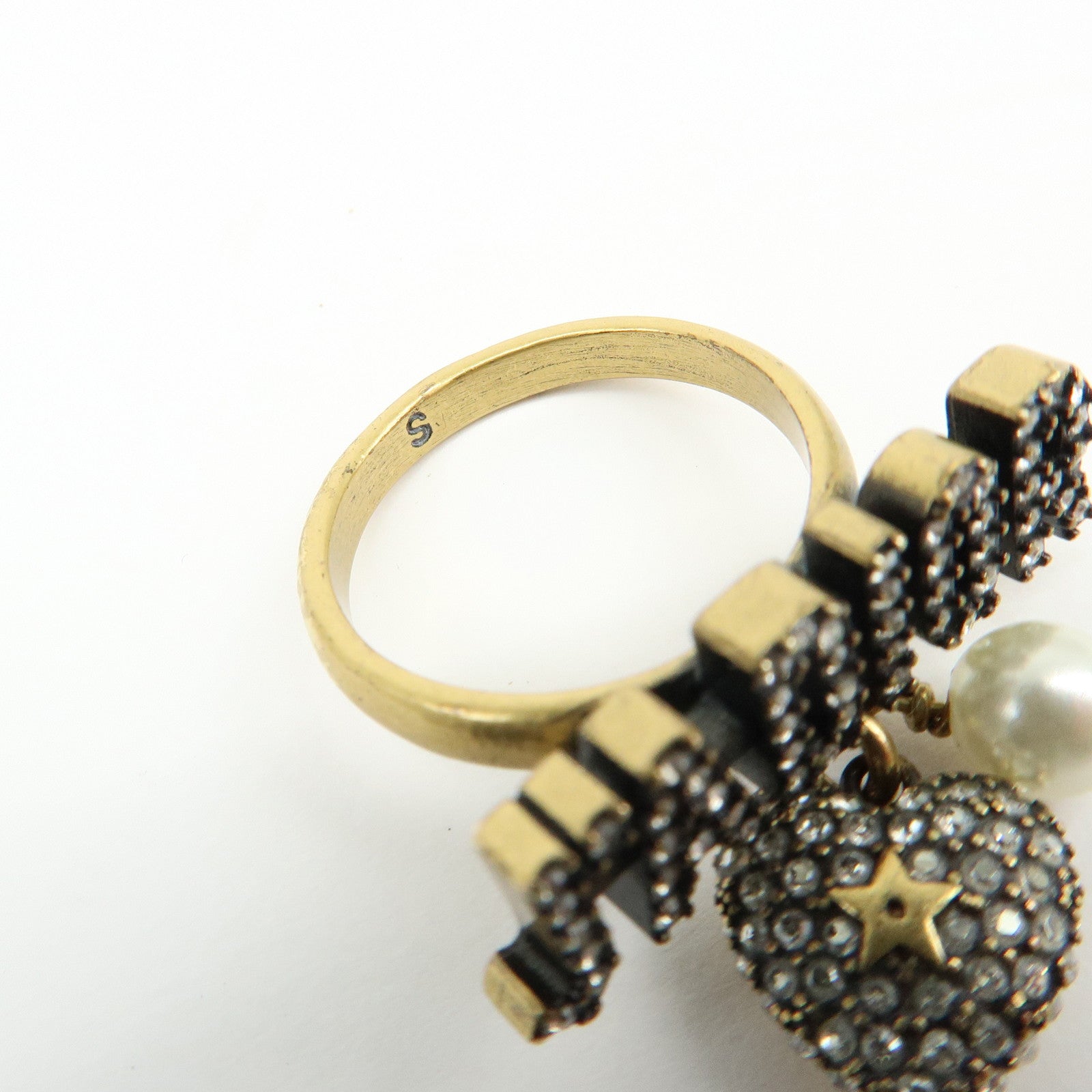 Christian Dior J'Adior Metal Rhinestone Ring Size S Gold