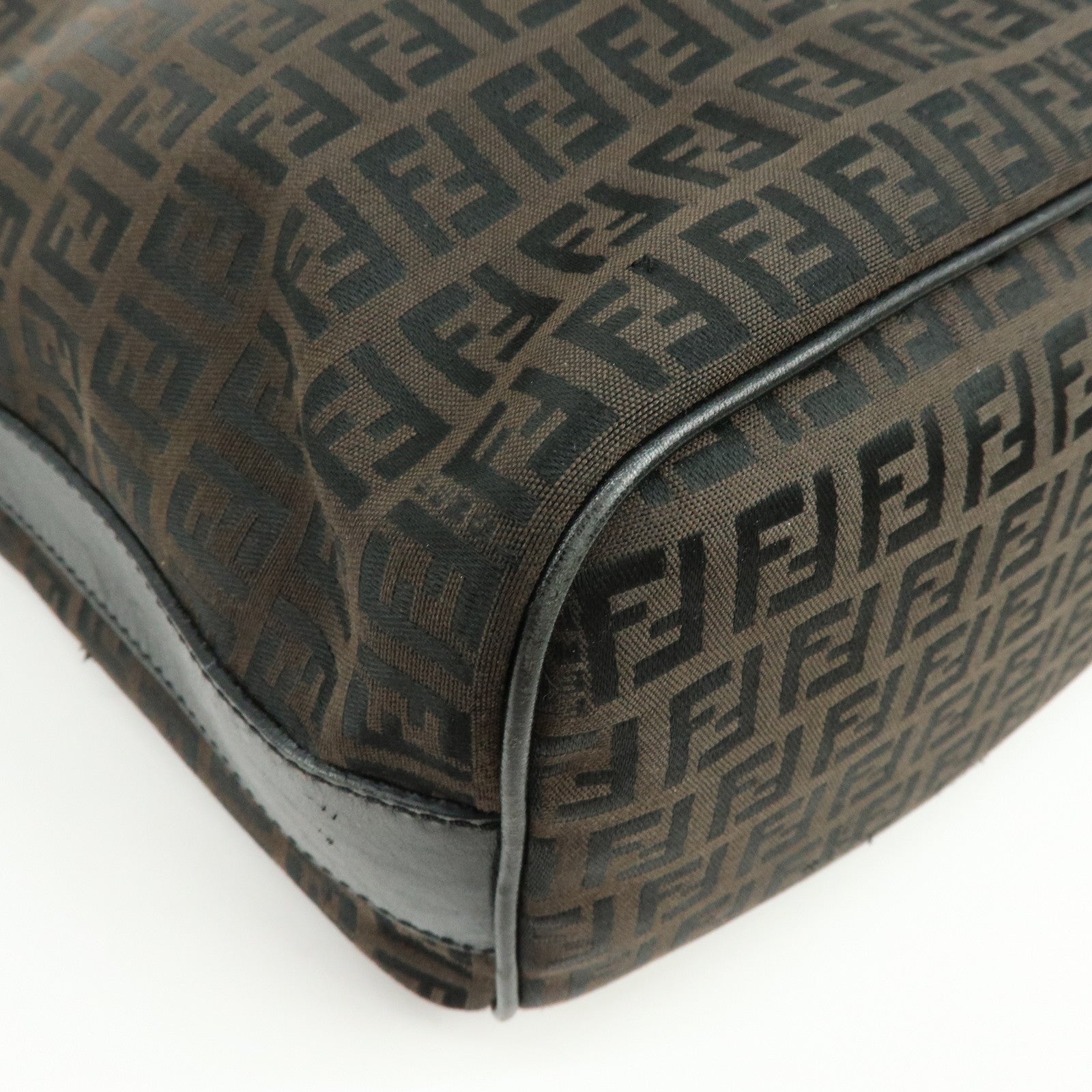 FENDI Zucca Canvas Leather Shoulder Bag Brown Black 7VA003