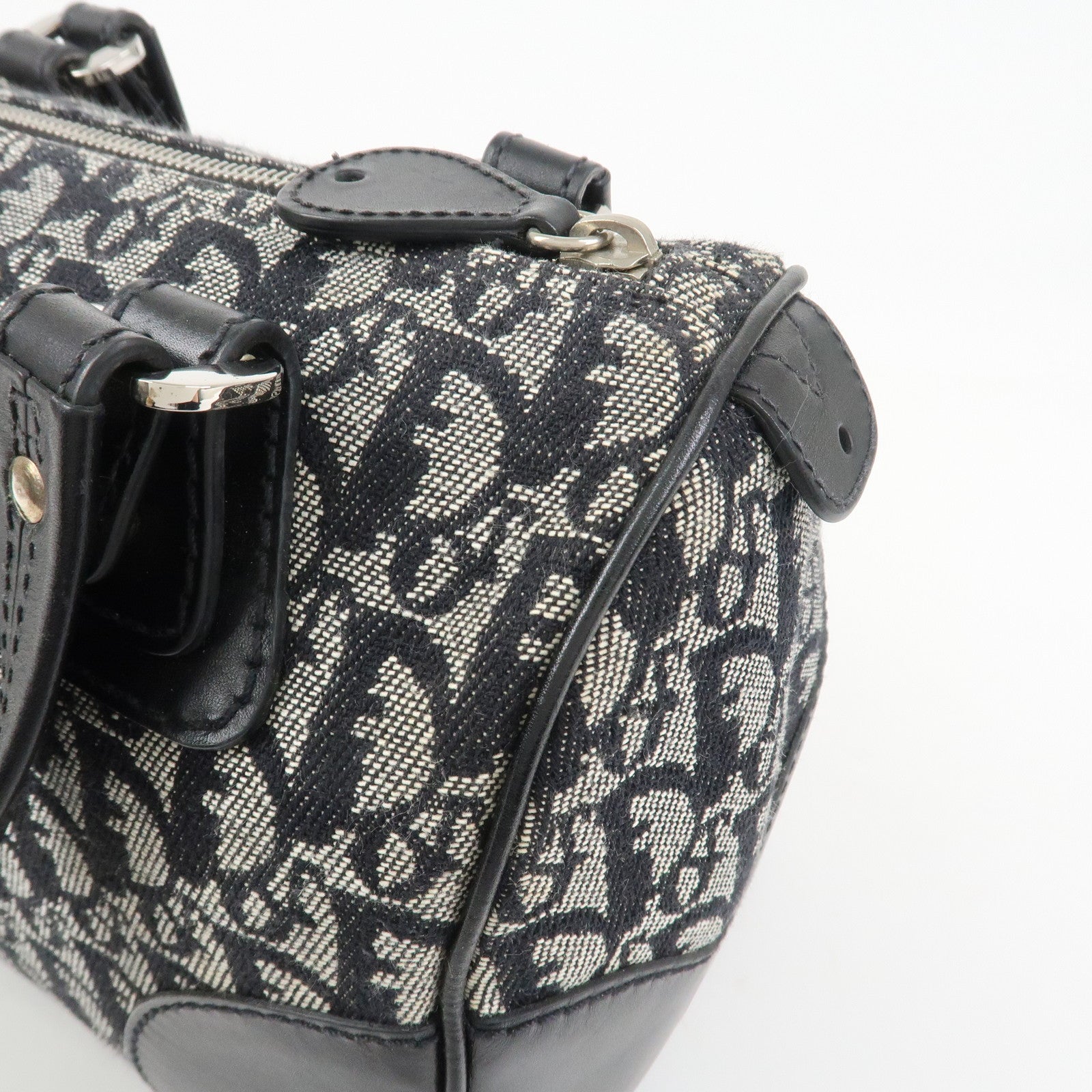 Christian Dior Trotter Canvas Leather Mini Boston Hand Bag Black