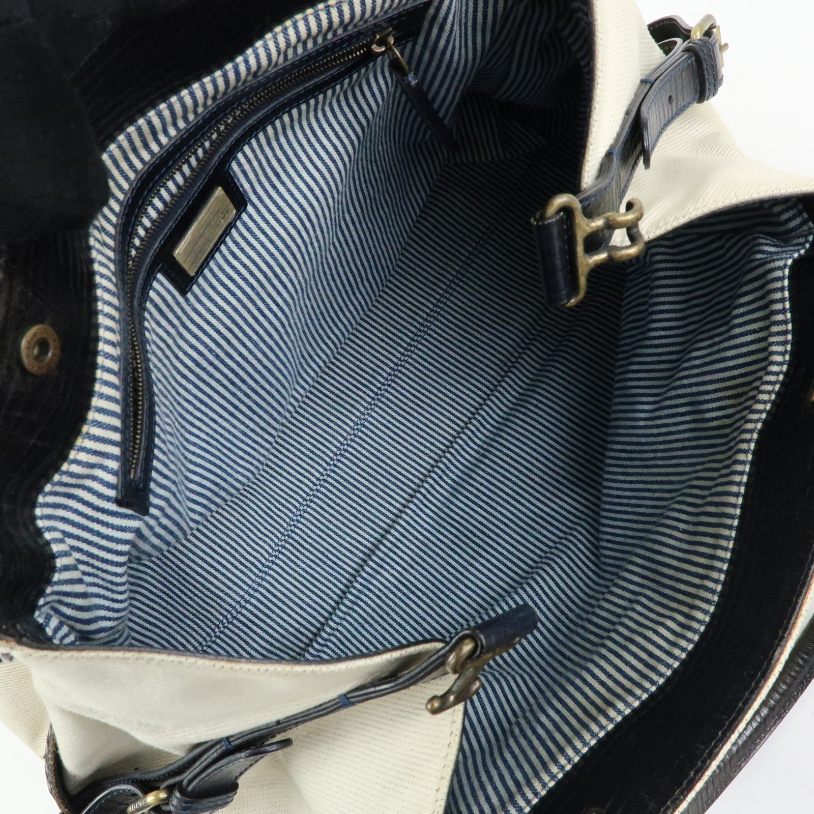 FENDI Etnico Denim Leather Tote Bag Ivory Dark Brown 8BN158