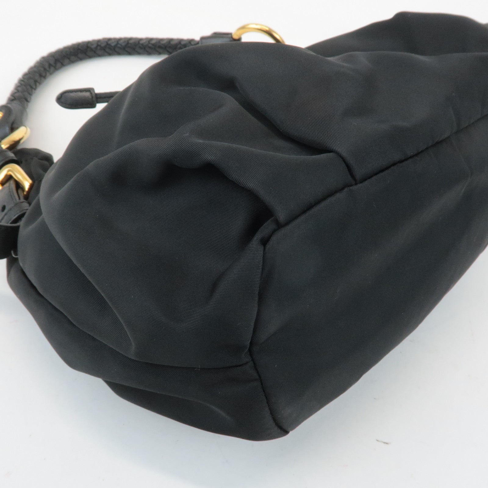 PRADA Ribbon Leather Nylon Shoulder Bag Hand Bag Black