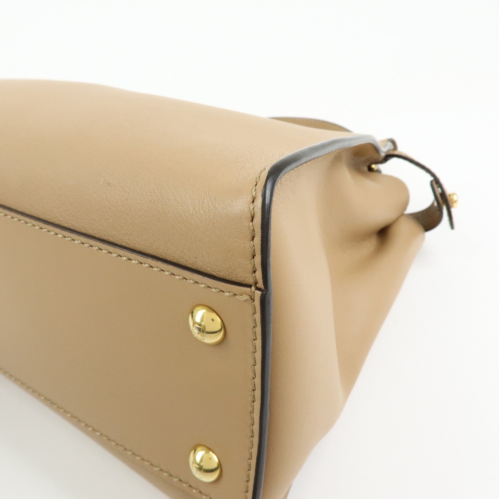 FENDI Peekaboo Leather 2Way Bag Hand Bag Shoulder Bag Beige 8BN290