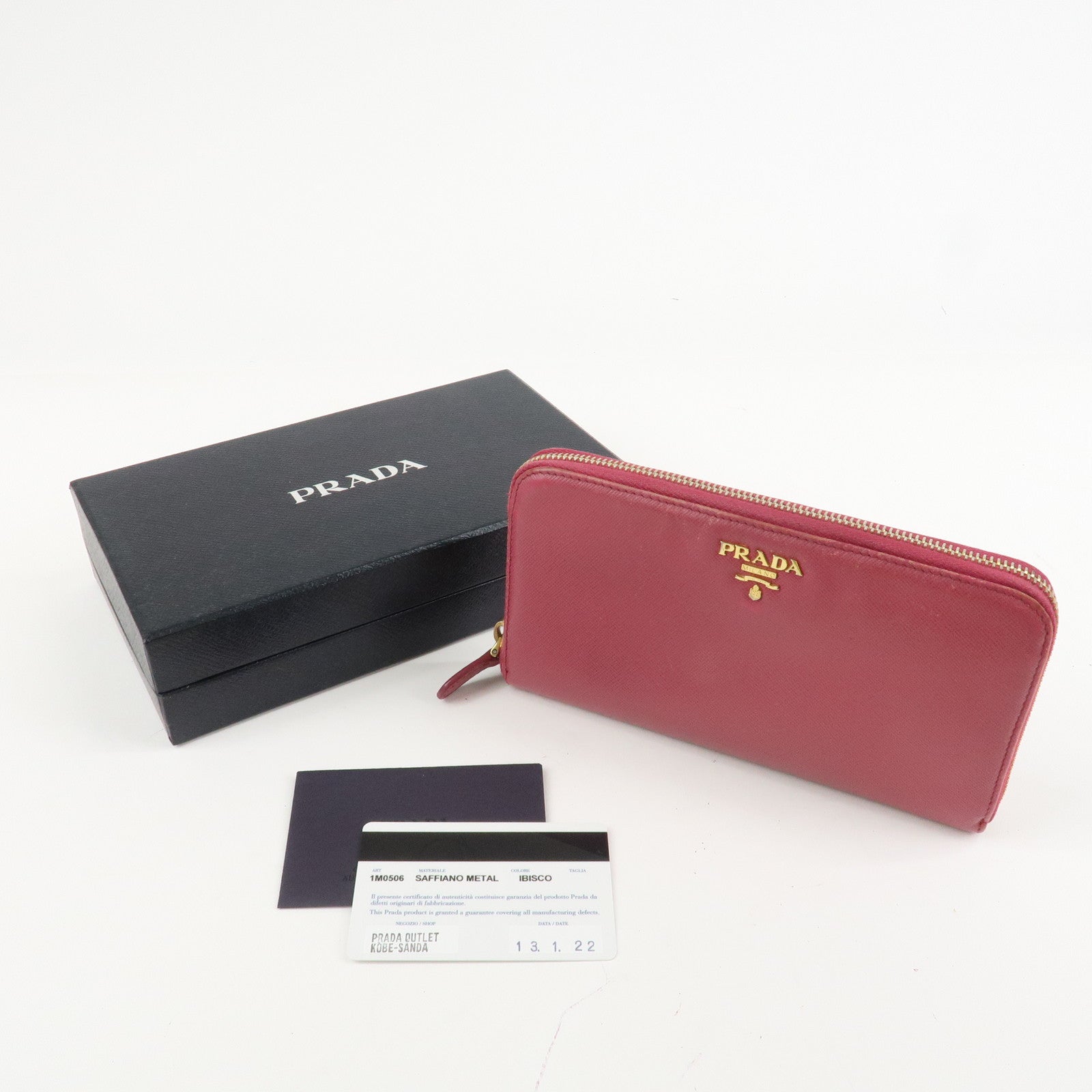 PRADA Logo Saffiano Leather Round Zippy Long Wallet Pink 1M0506 Used