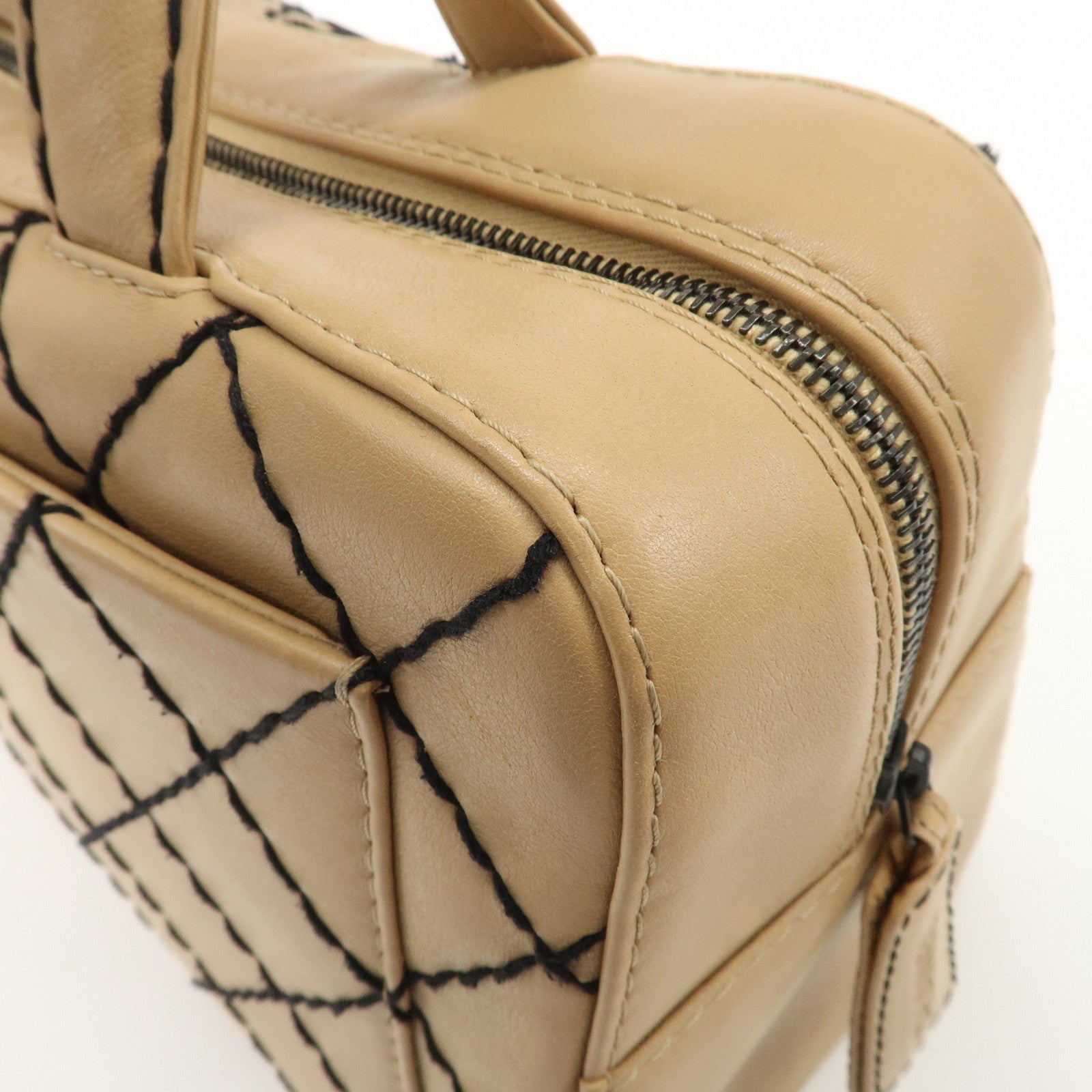 CHANEL Wild Stitch Calf Skin Coco Mark Hand Bag Beige A14692 Used