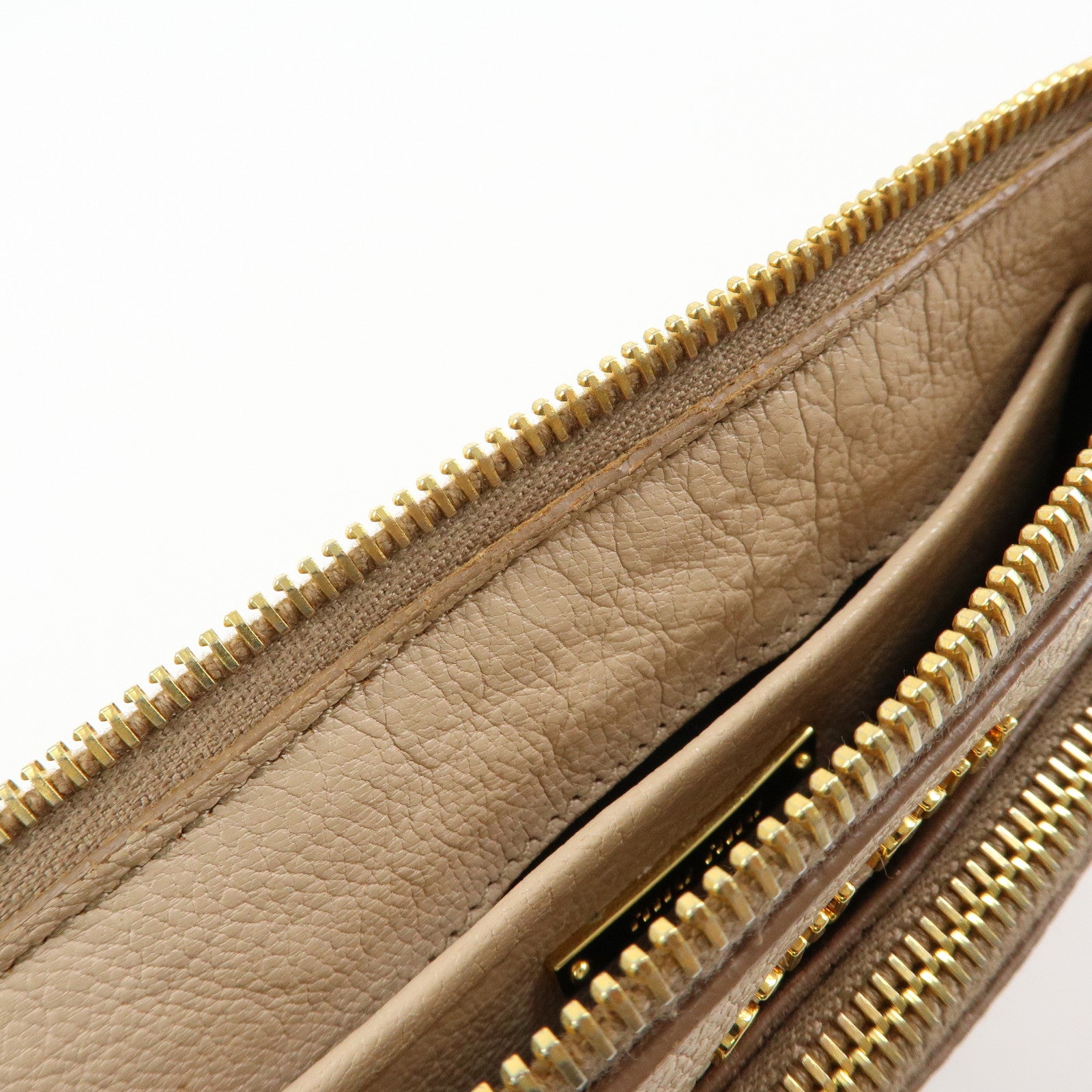 MIU MIU MADRAS Leather Shoulder Bag Crossbody Bag Beige RP0369