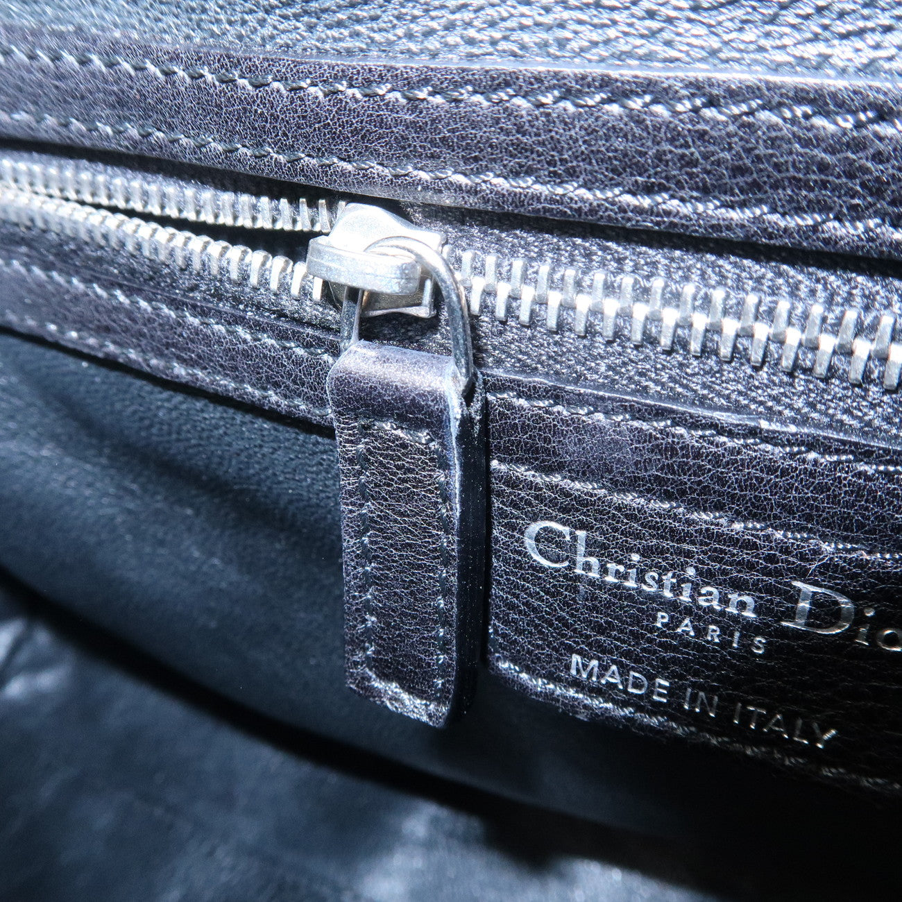 Christian Dior Logo Leather Hand Bag Shoulder Bag Black Silver