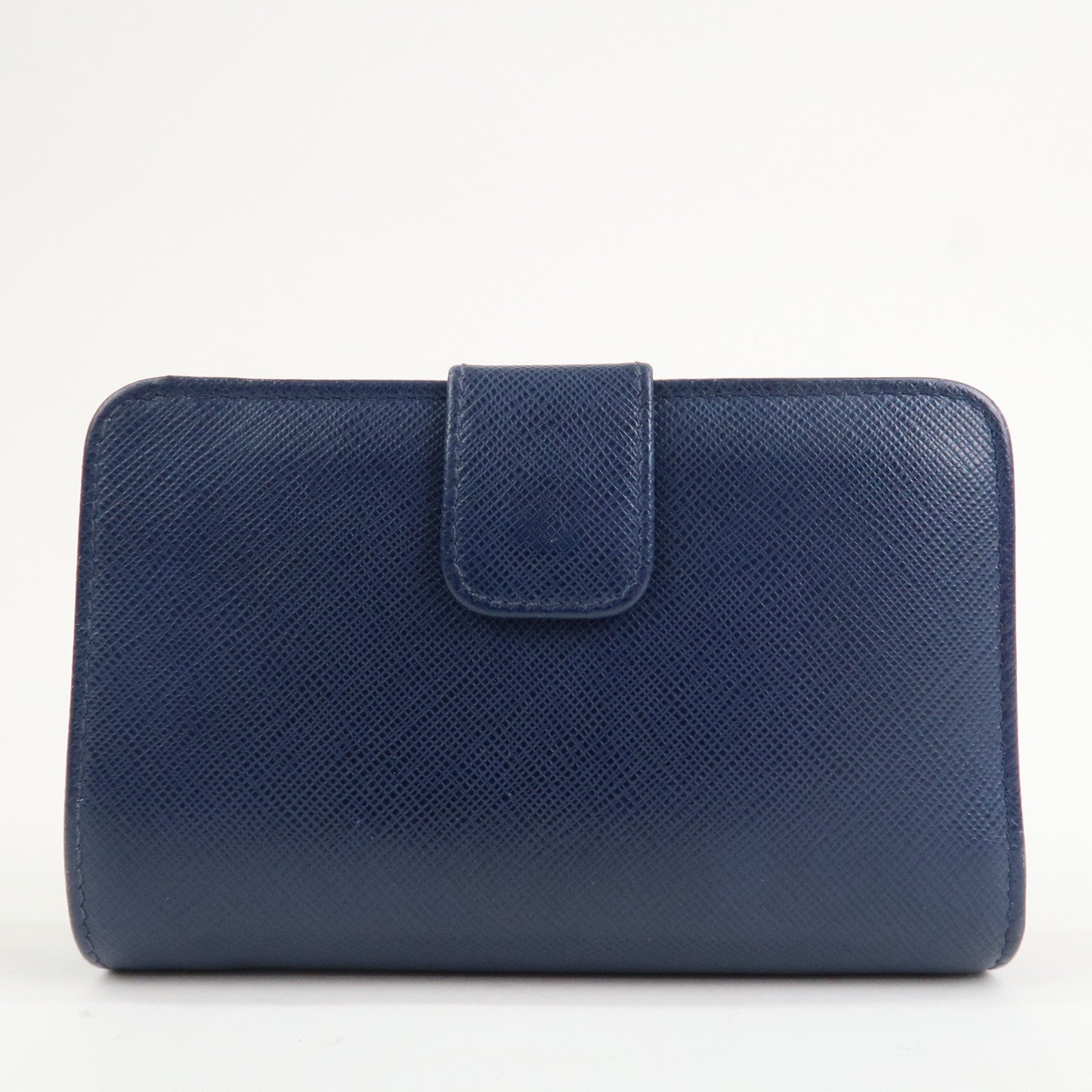 PRADA Logo Saffiano Leather Bi-fold Compact Wallet Navy 1ML018