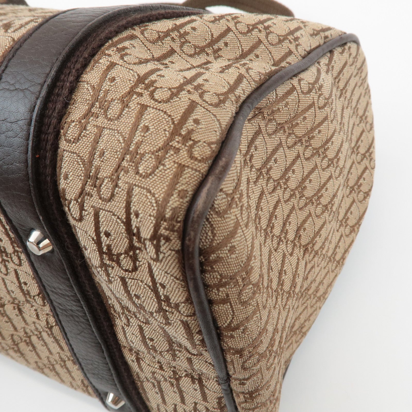 Christian Dior Trotter Street Chic Leather Canvas Boston Bag Beige Used